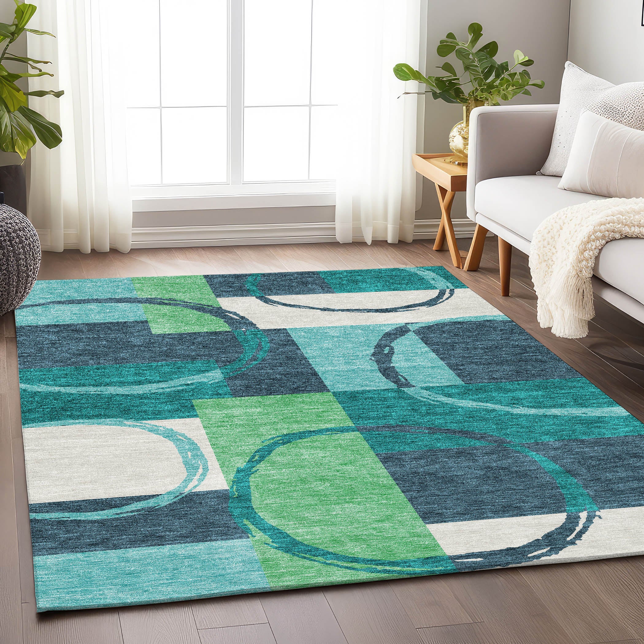 Istanbul Machine Washable Transitional Teal Rug 2'6" x 3'10" #shape_Rectangle