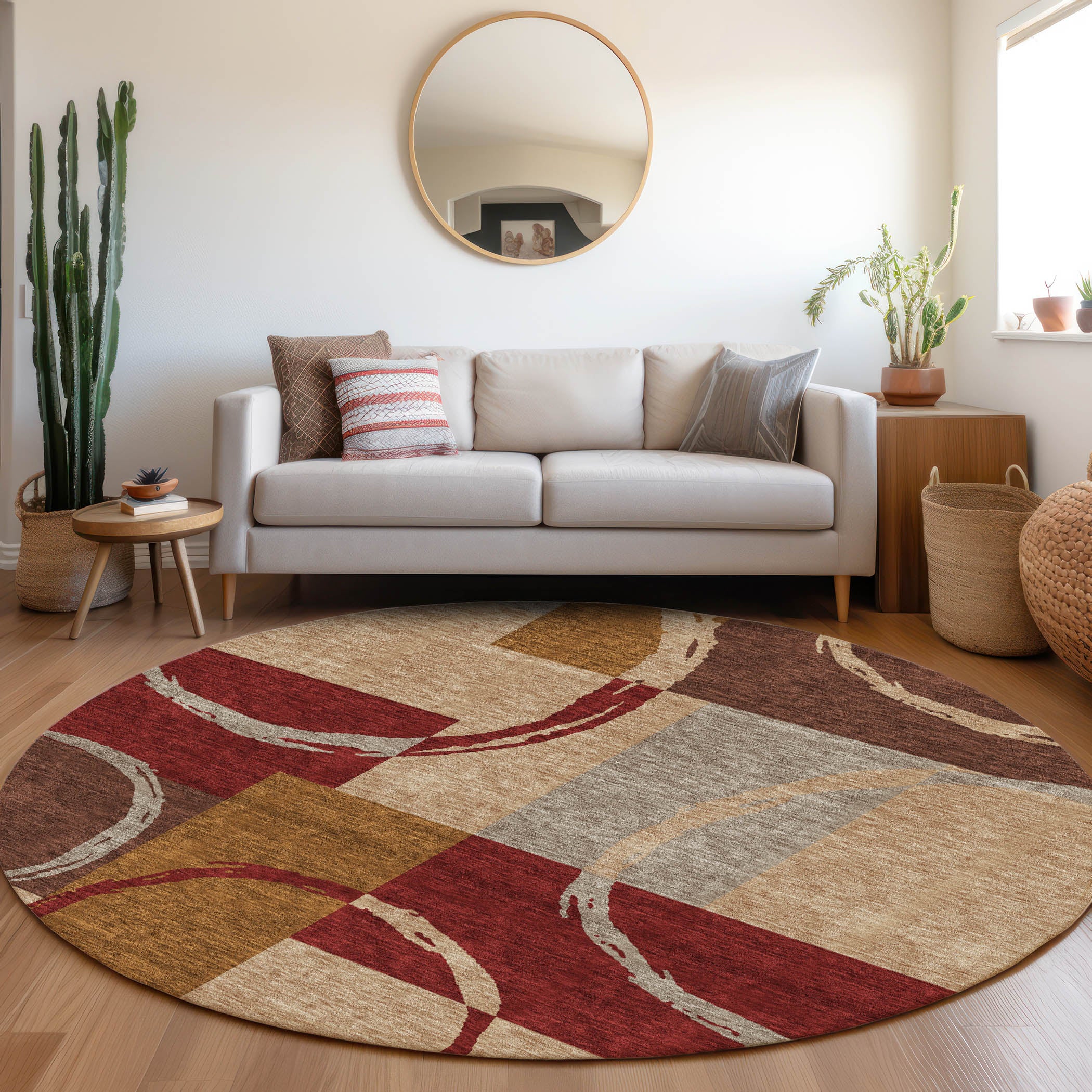 Istanbul Machine Washable Transitional Wheat Gold Rug 8' x 8' #shape_Round