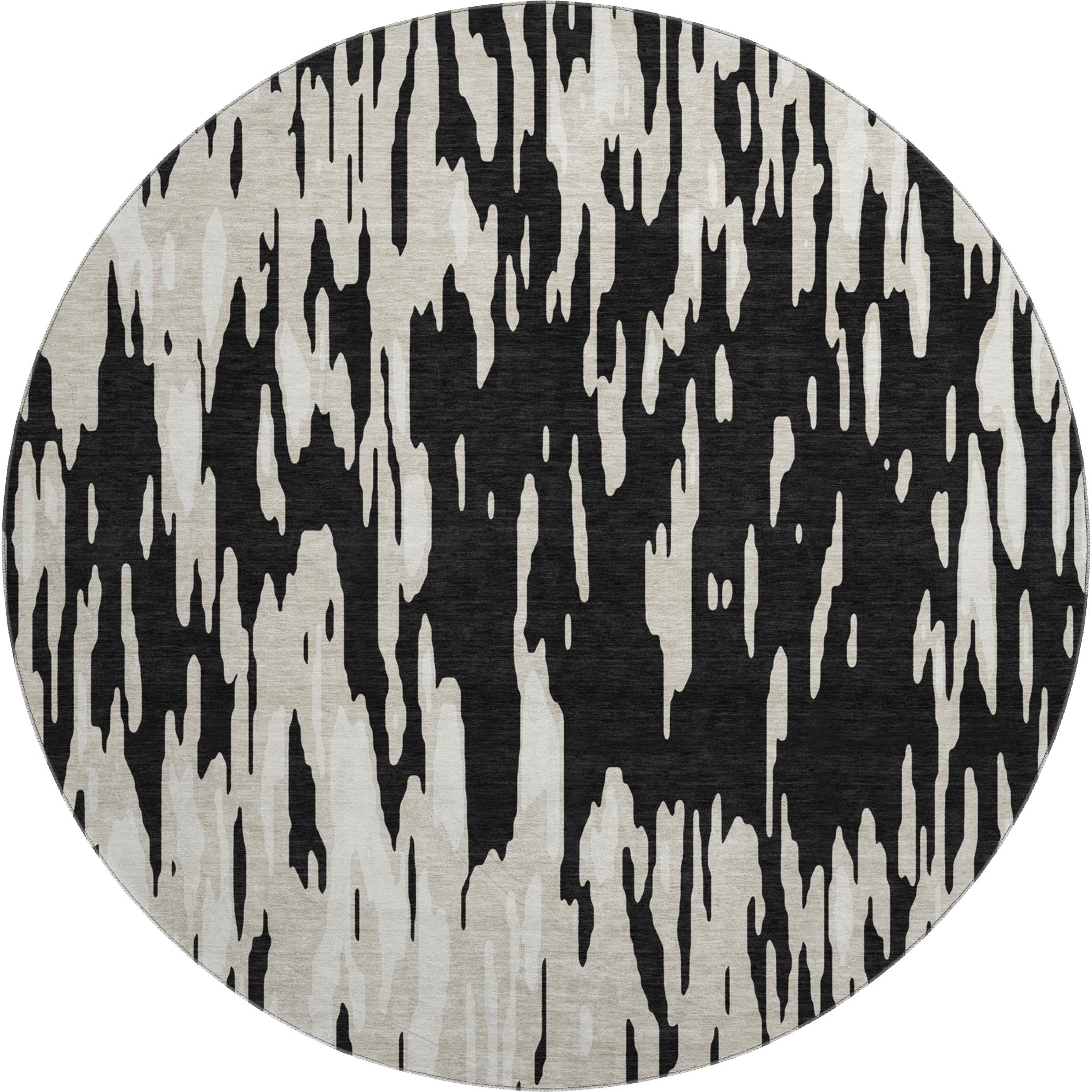 Porto Machine Washable Transitional Black Rug 8' x 8' #shape_Round