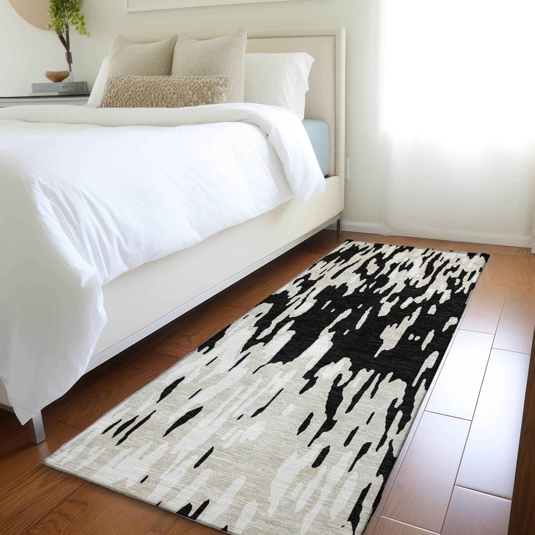 Porto Machine Washable Transitional Black Rug 2'3" x 7'6" #shape_Runner