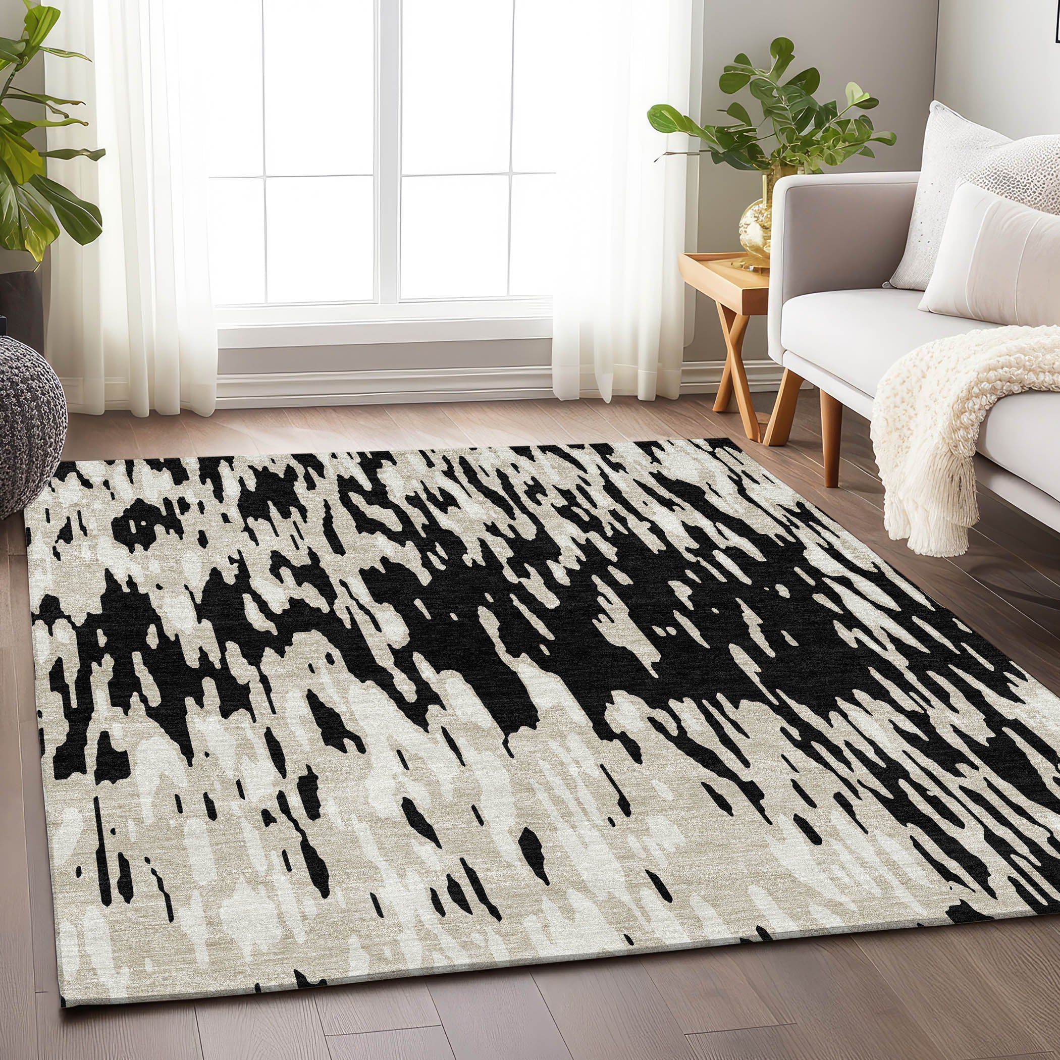 Porto Machine Washable Transitional Black Rug 2'6" x 3'10" #shape_Rectangle