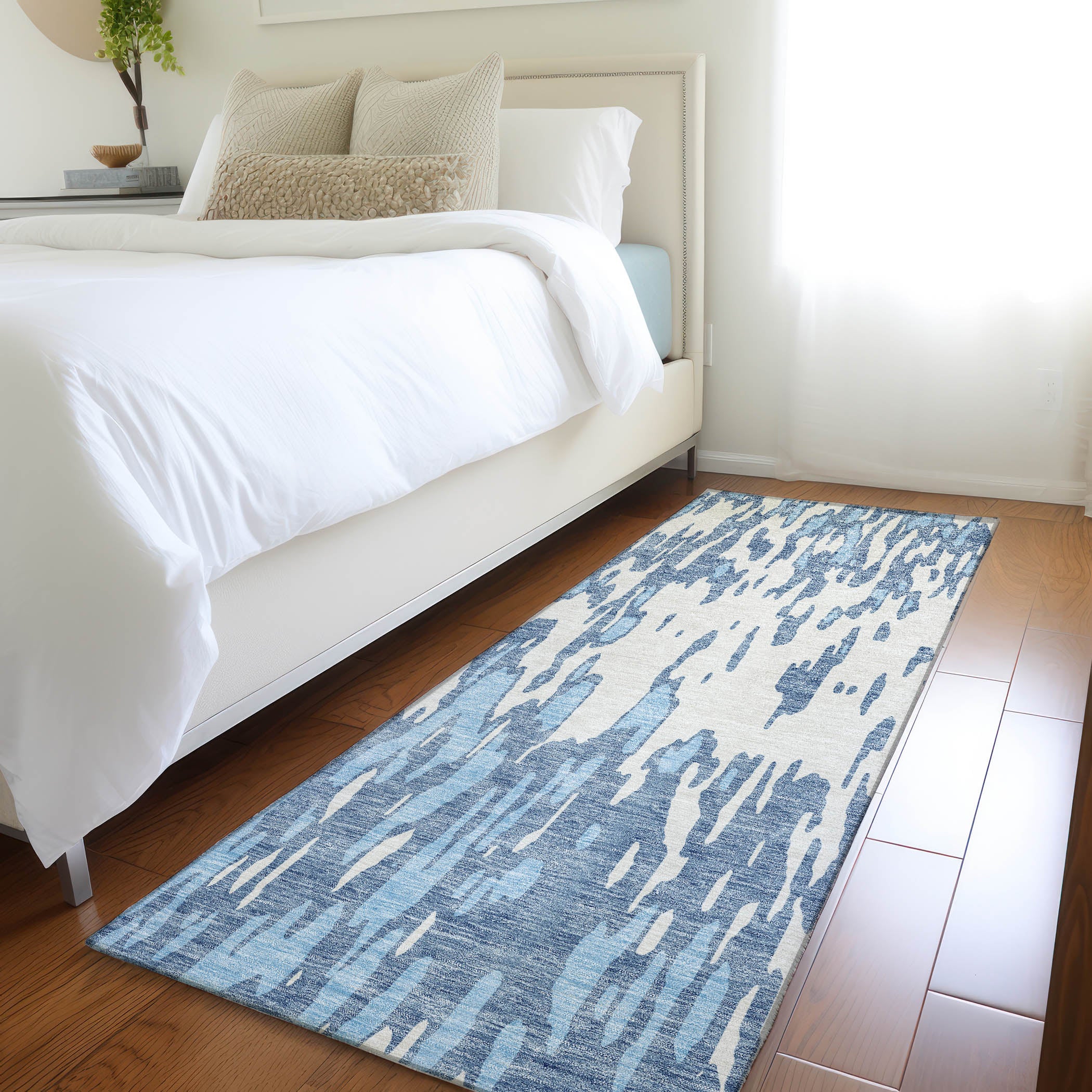 Porto Machine Washable Transitional Denim Blue Rug 2'3" x 7'6" #shape_Runner