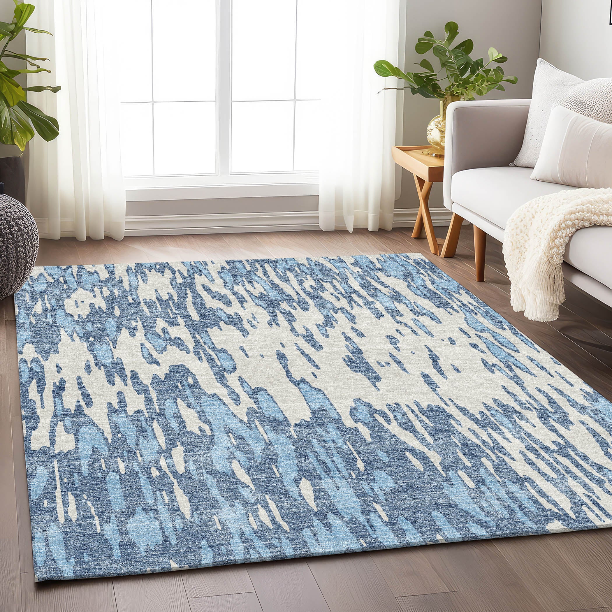 Porto Machine Washable Transitional Denim Blue Rug 2'6" x 3'10" #shape_Rectangle