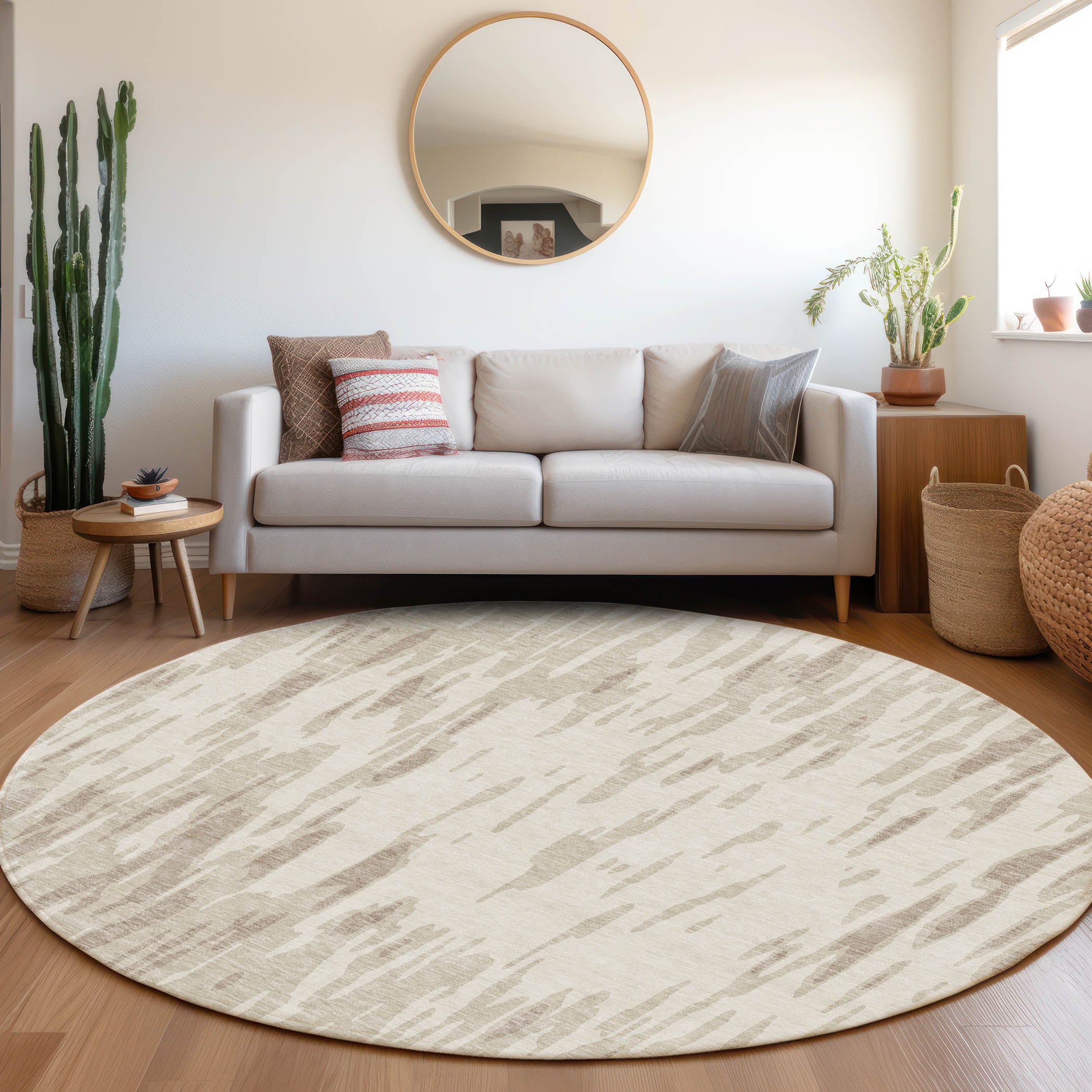Porto Machine Washable Transitional Ivory Rug 8' x 8' #shape_Round