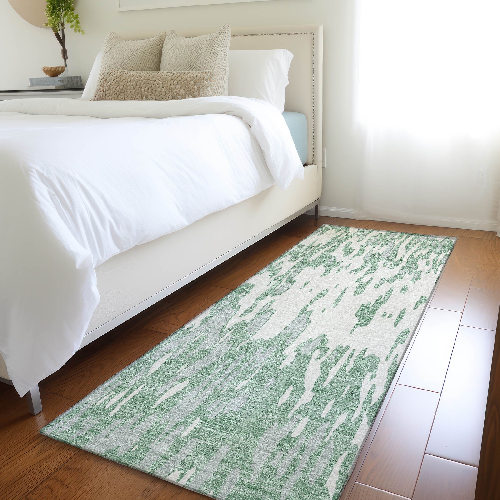 Porto Machine Washable Transitional Sage Green Rug 2'3" x 7'6" #shape_Runner