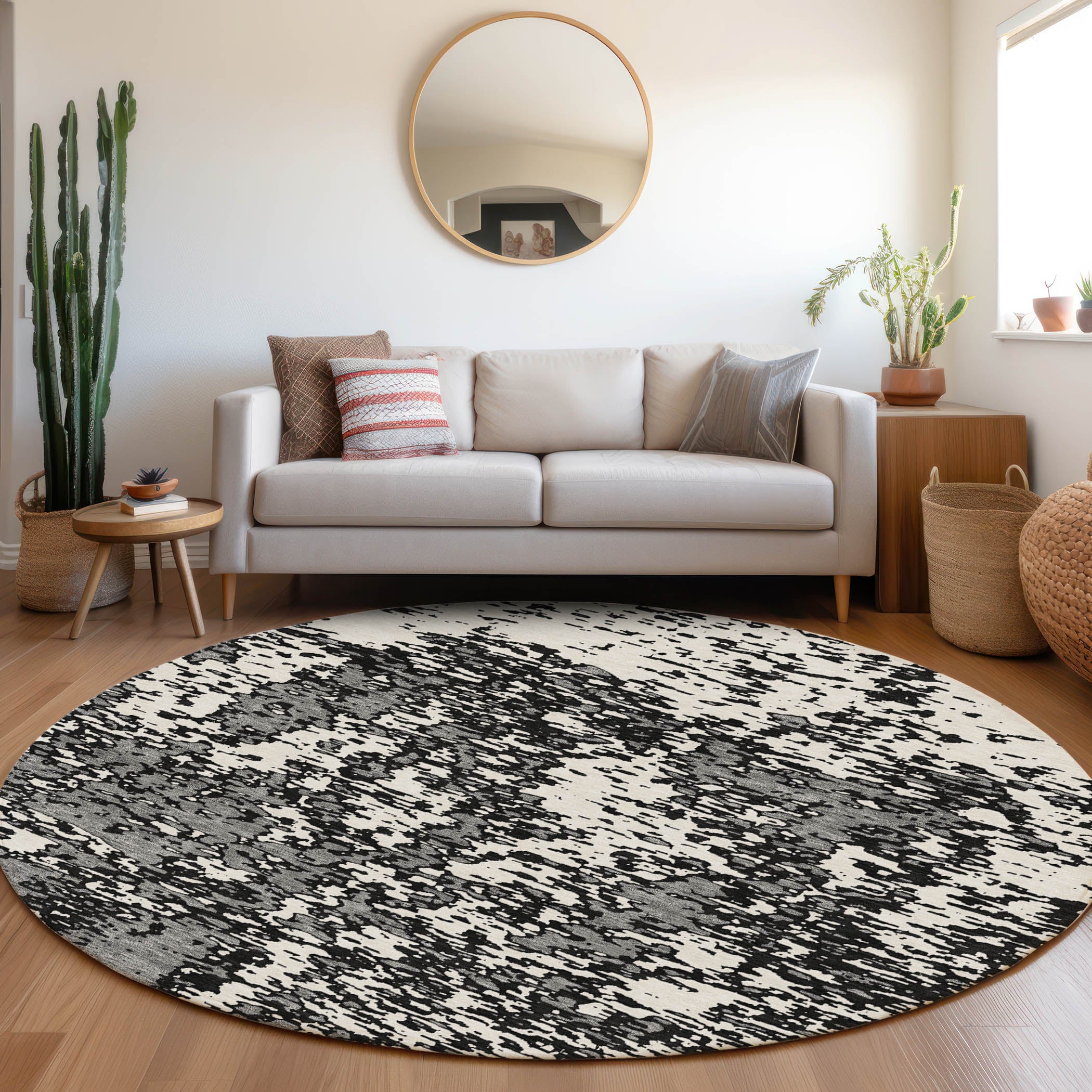 Ghent Machine Washable Transitional Black Rug 8' x 8' #shape_Round