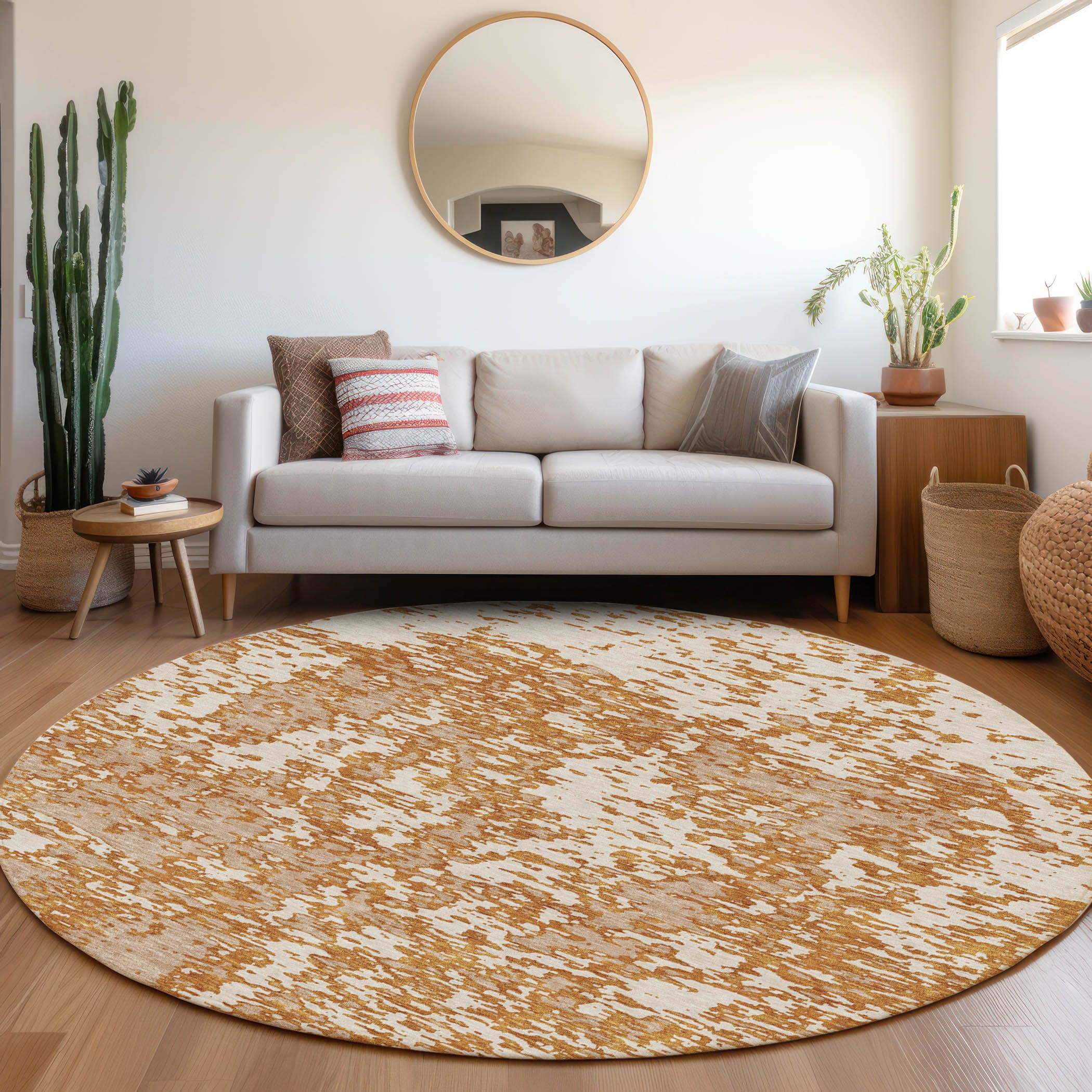 Ghent Machine Washable Transitional Copper Orange Rug 8' x 8' #shape_Round