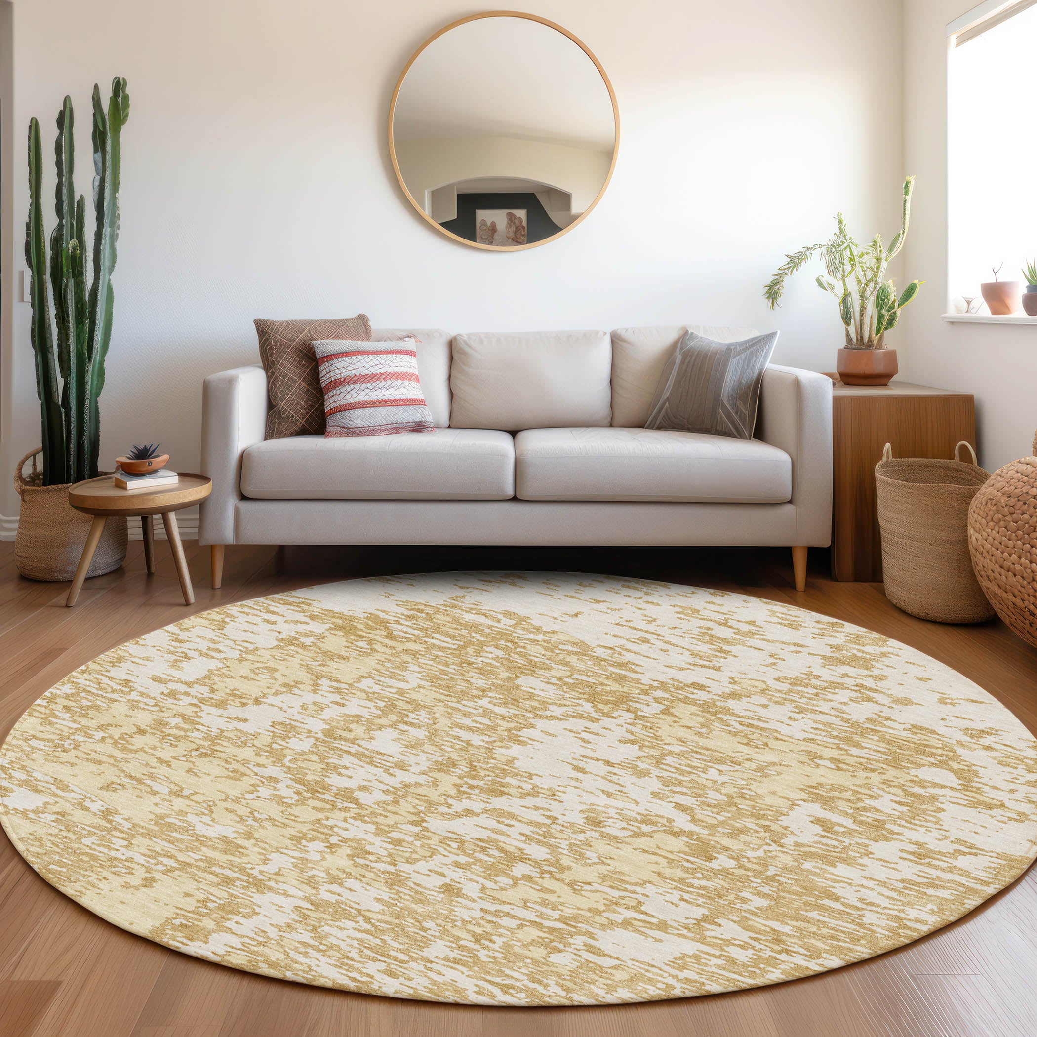 Ghent Machine Washable Transitional Gold Rug 8' x 8' #shape_Round