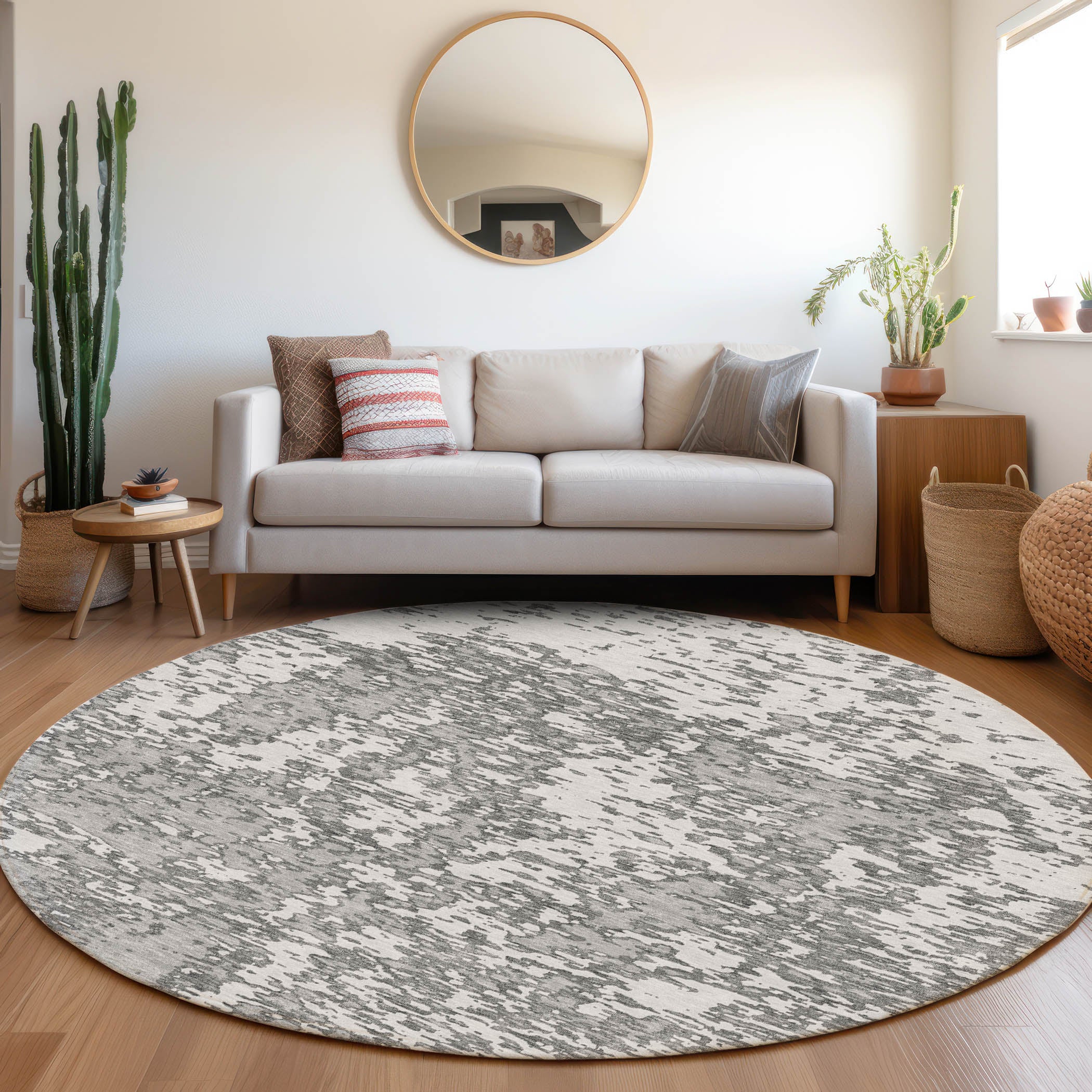 Ghent Machine Washable Transitional Gray Rug 8' x 8' #shape_Round