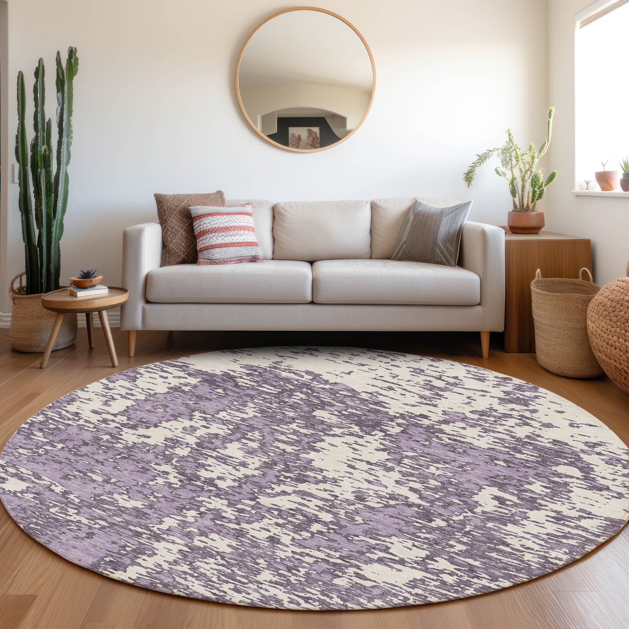 Ghent Machine Washable Transitional Lavender Purple Rug 8' x 8' #shape_Round