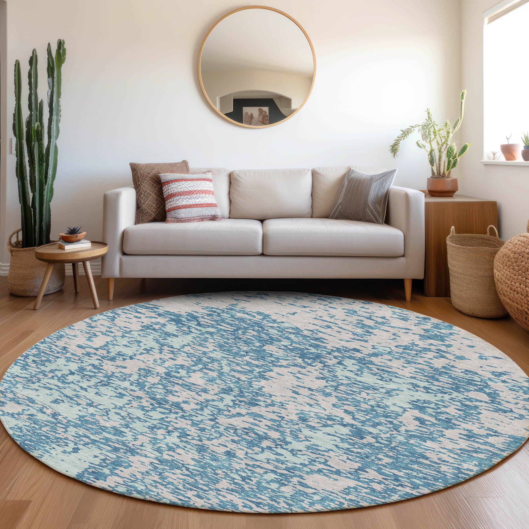 Ghent Machine Washable Transitional Teal Rug 8' x 8' #shape_Round