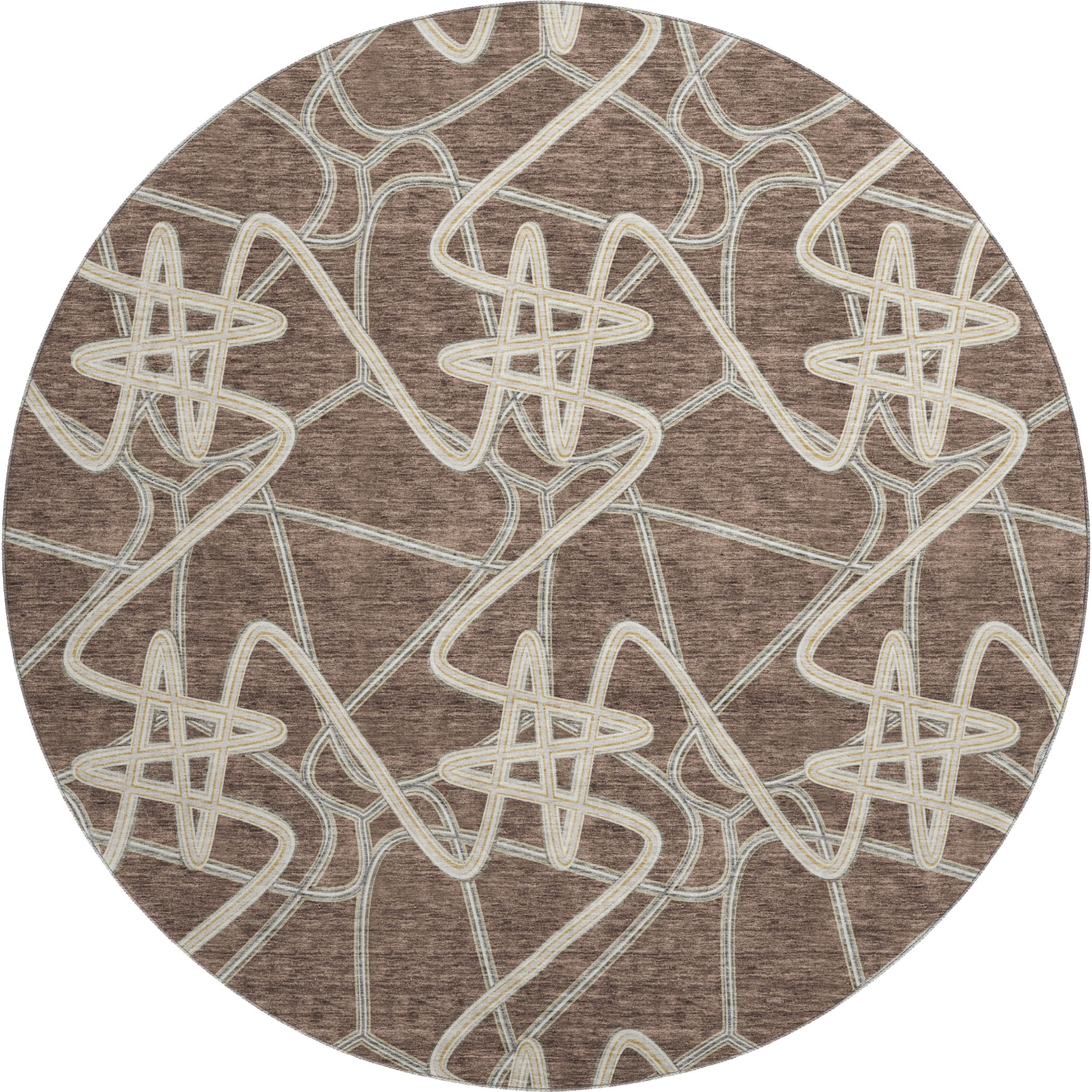 Cusco Machine Washable Transitional Brown Rug 8' x 8' #shape_Round