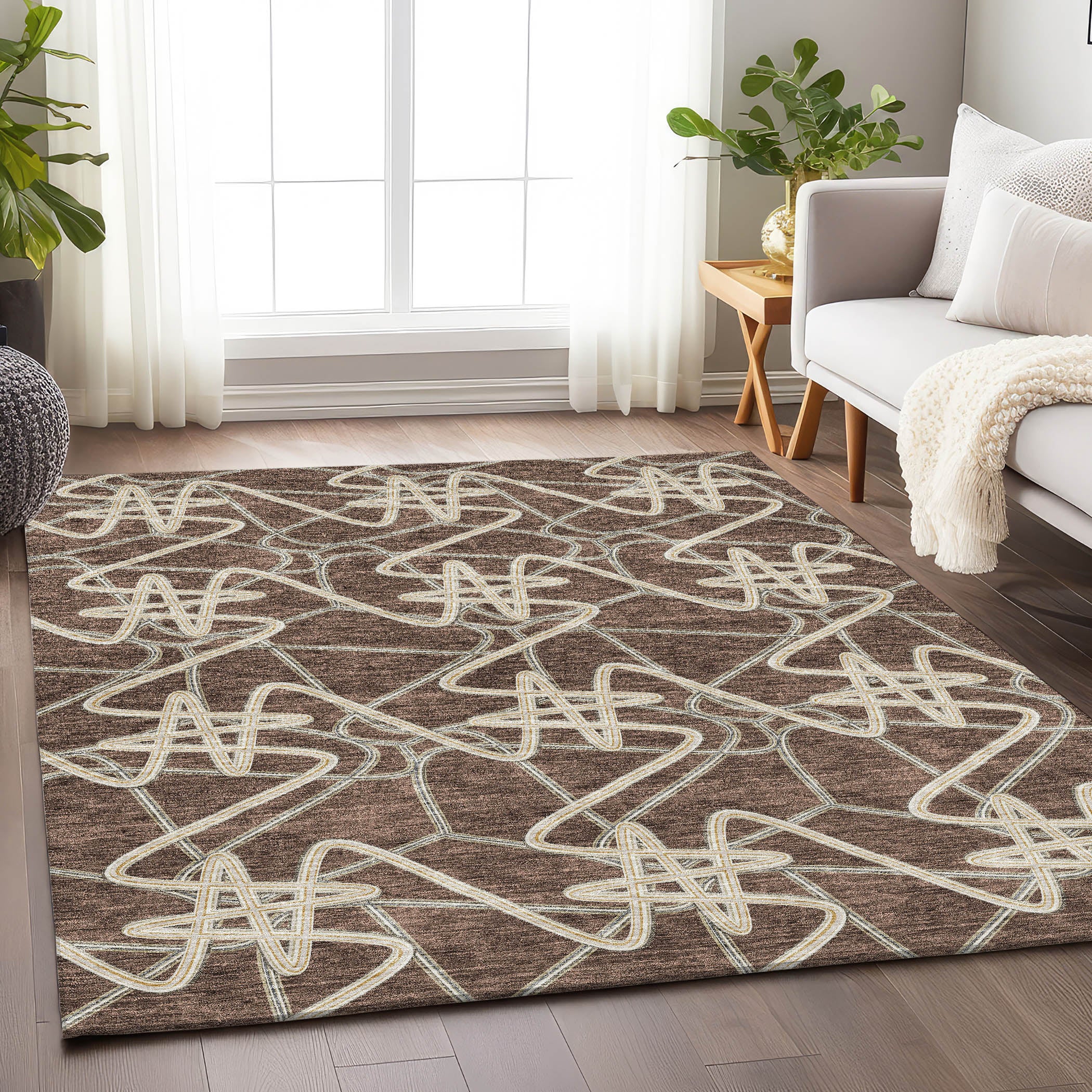 Cusco Machine Washable Transitional Brown Rug 2'6" x 3'10" #shape_Rectangle