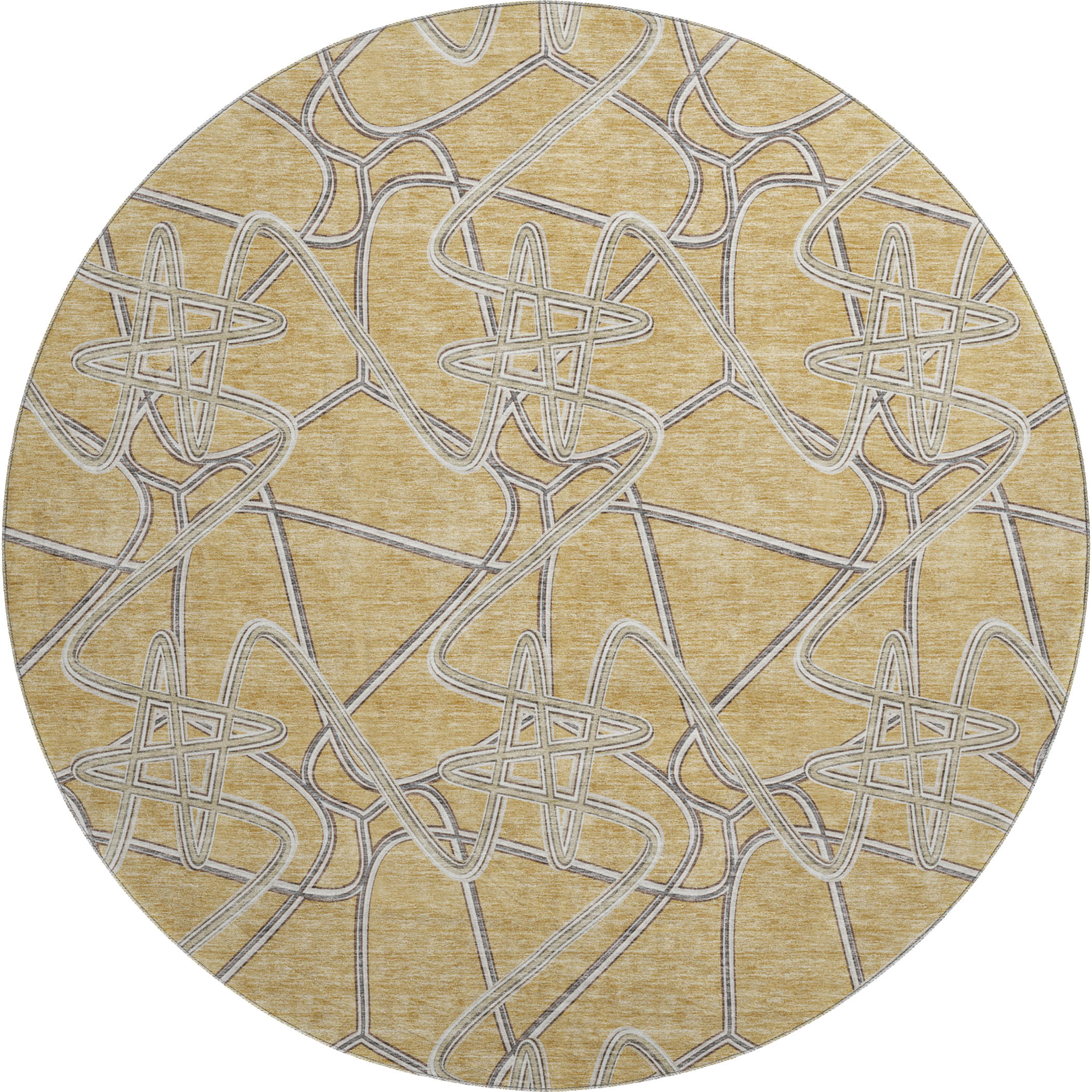 Cusco Machine Washable Transitional Gold Rug 8' x 8' #shape_Round