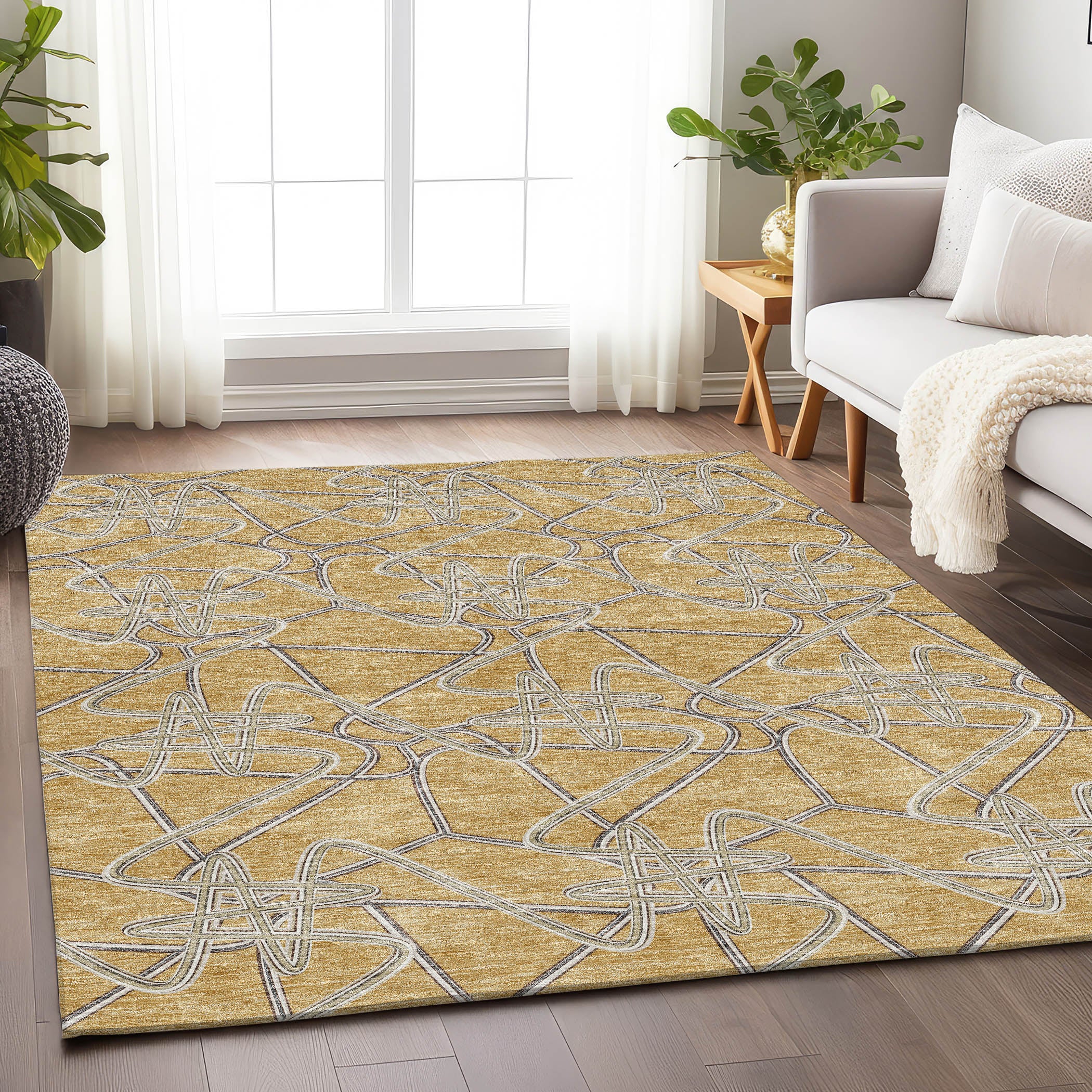 Cusco Machine Washable Transitional Gold Rug 2'6" x 3'10" #shape_Rectangle