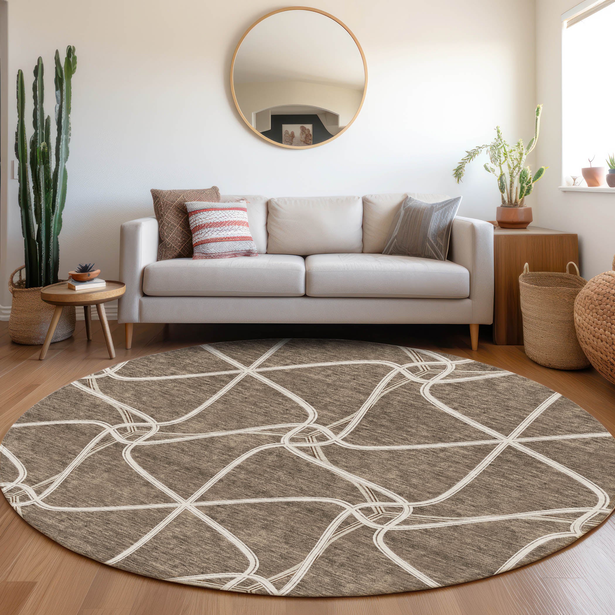 Jaipur Machine Washable Transitional Brown Rug 8' x 8' #shape_Round