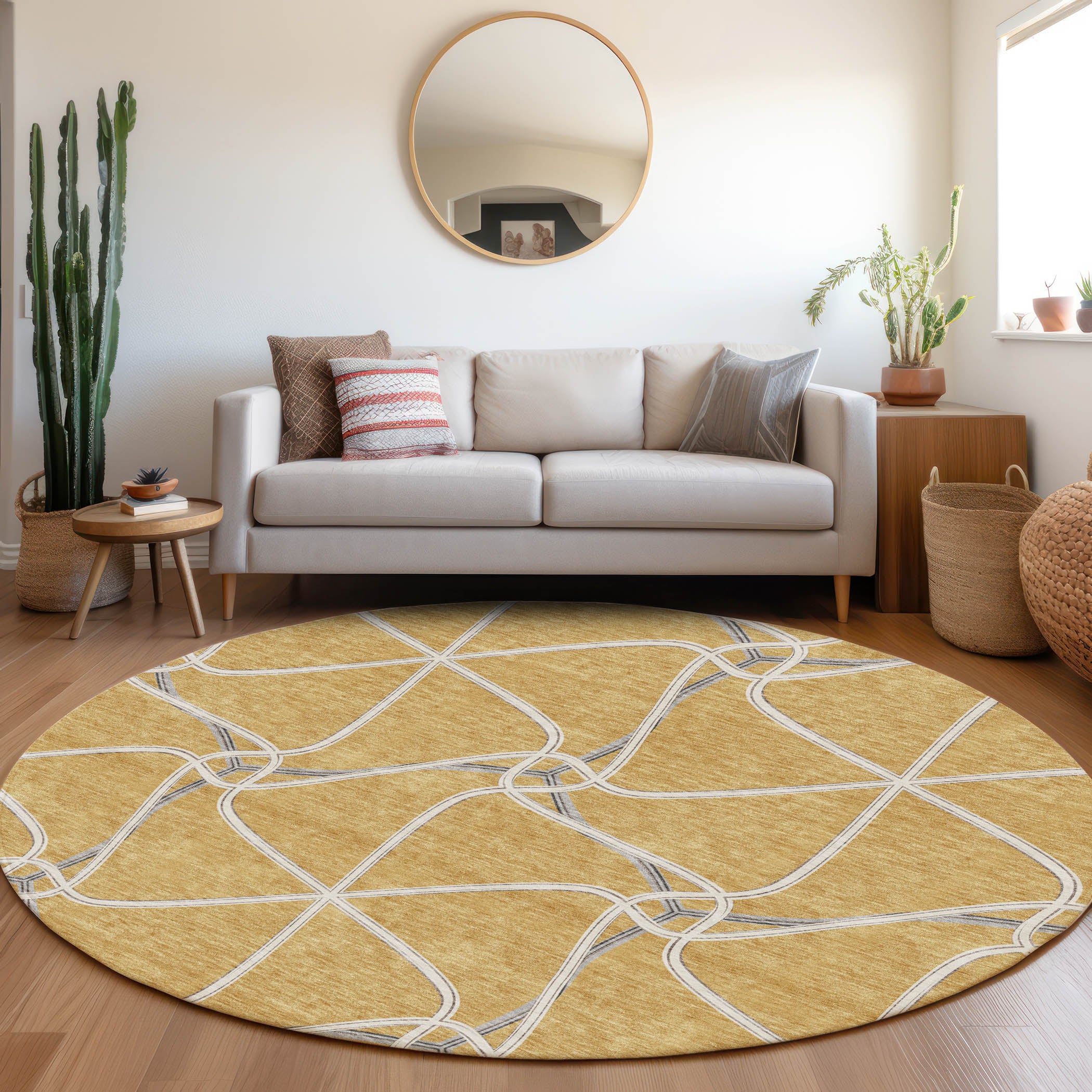 Jaipur Machine Washable Transitional Gold Rug 8' x 8' #shape_Round