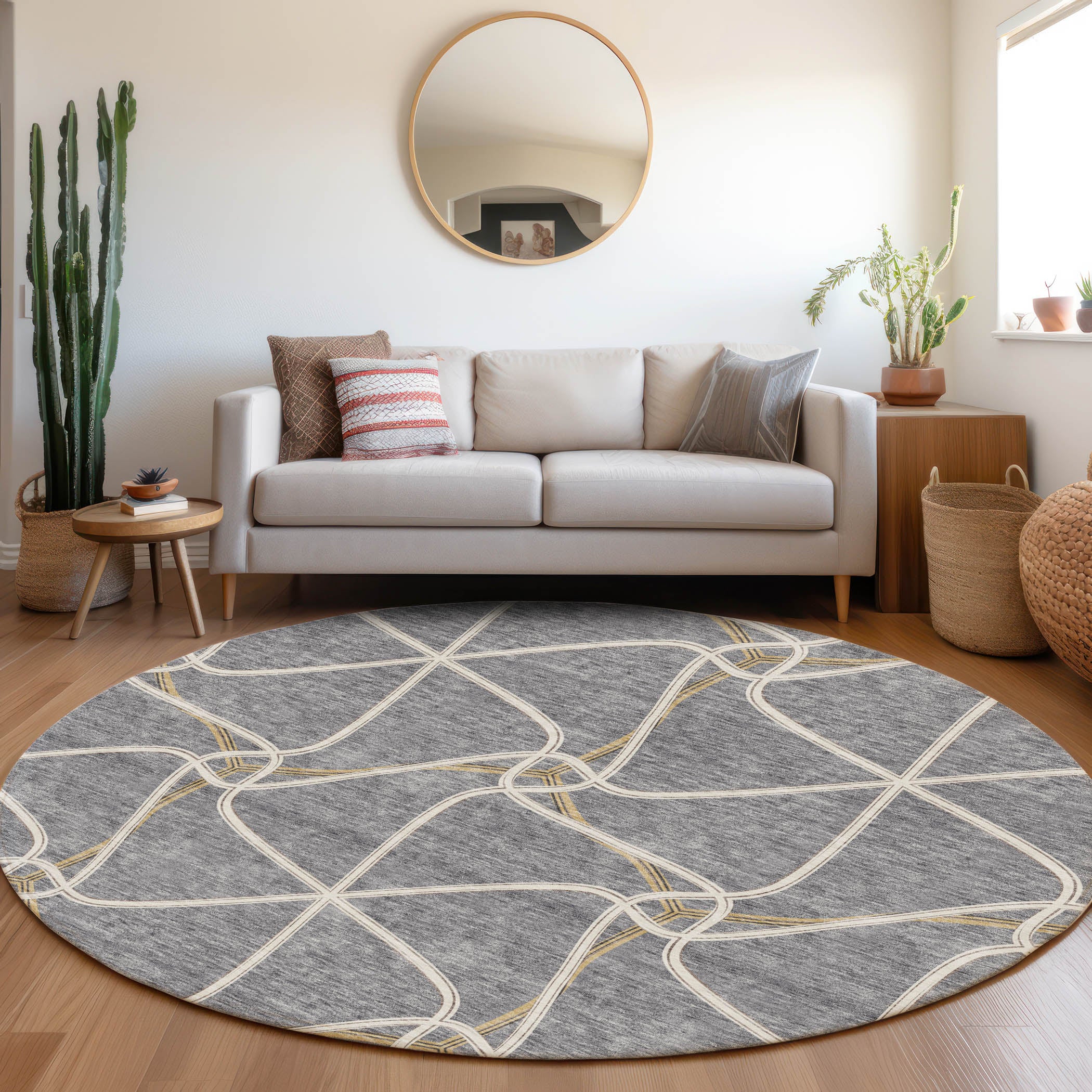 Jaipur Machine Washable Transitional Gray Rug 8' x 8' #shape_Round