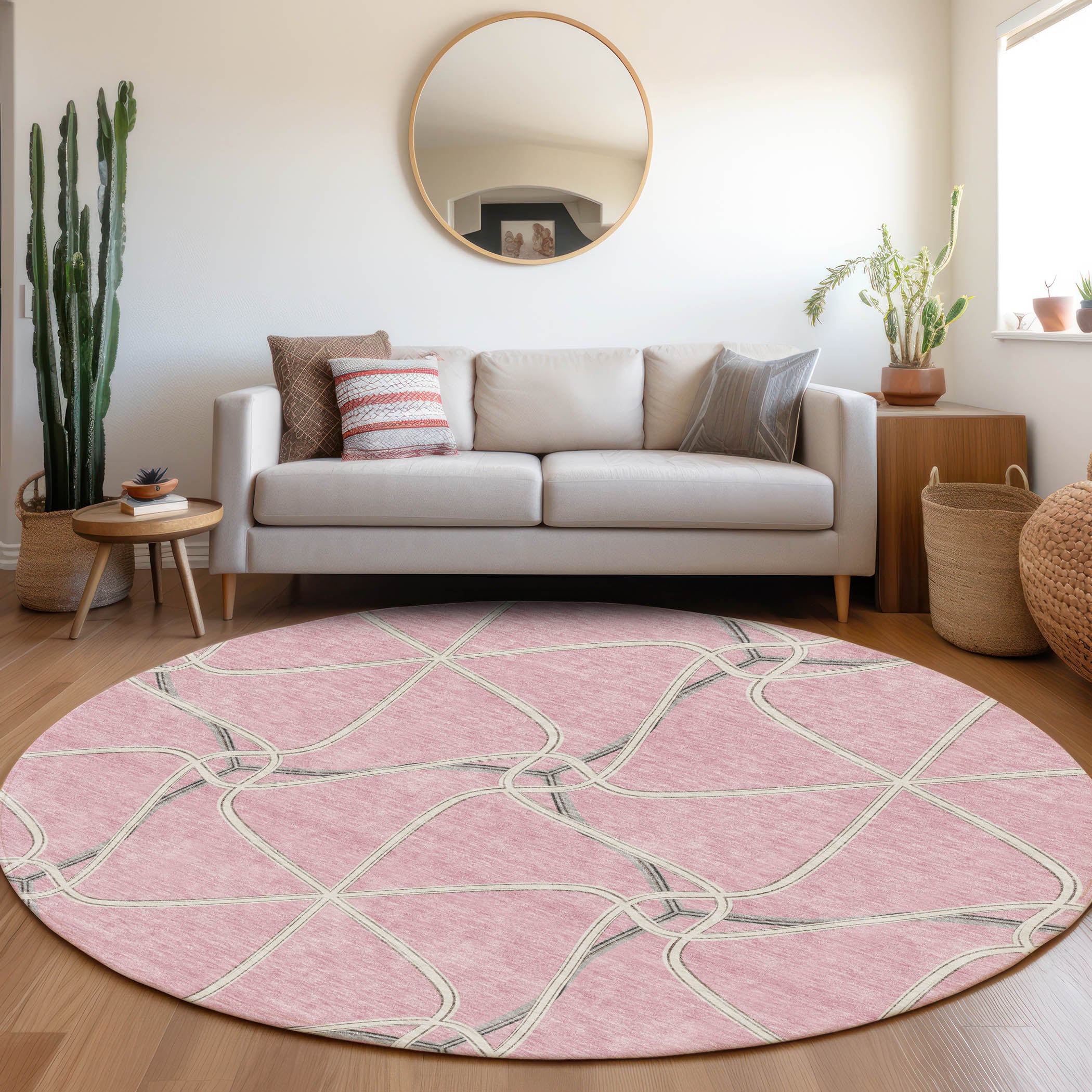 Jaipur Machine Washable Transitional Pink Rug 8' x 8' #shape_Round