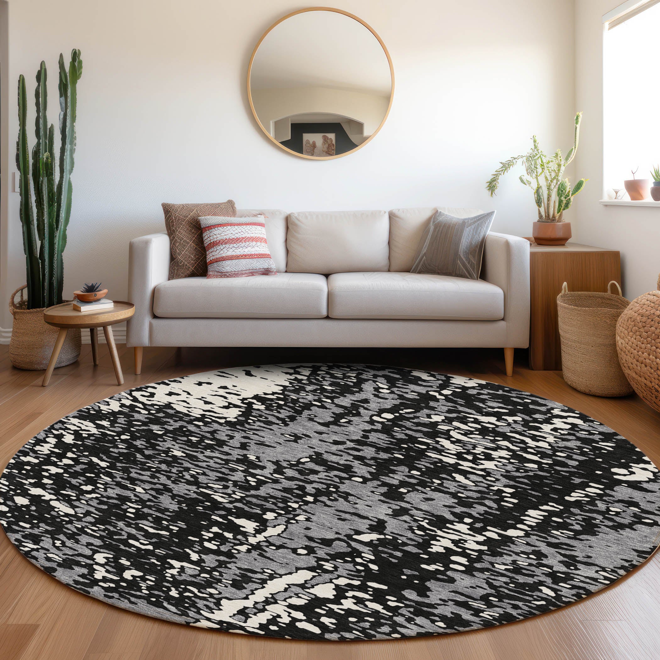 Rome Machine Washable Transitional Black Rug 8' x 8' #shape_Round