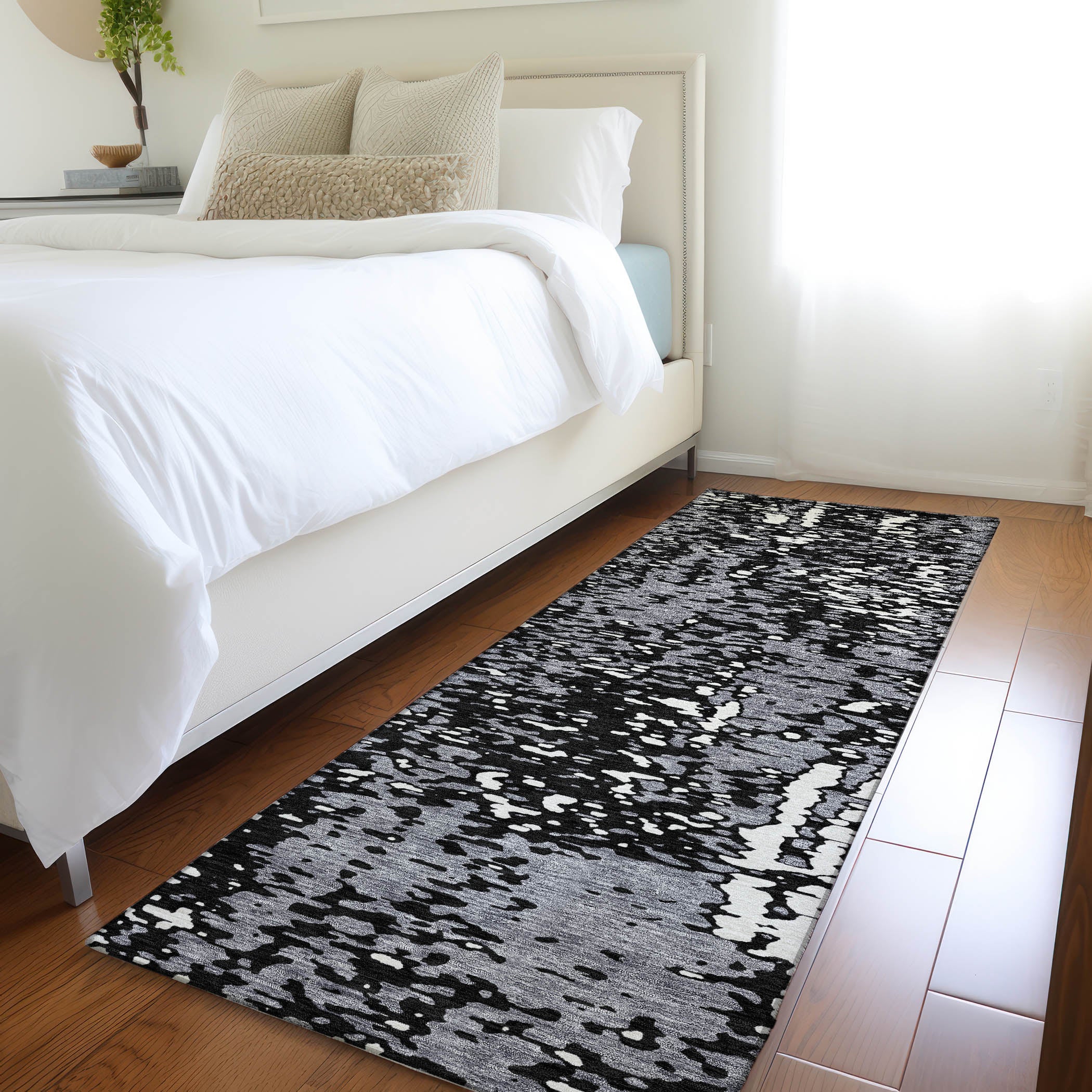 Rome Machine Washable Transitional Black Rug 2'3" x 7'6" #shape_Runner