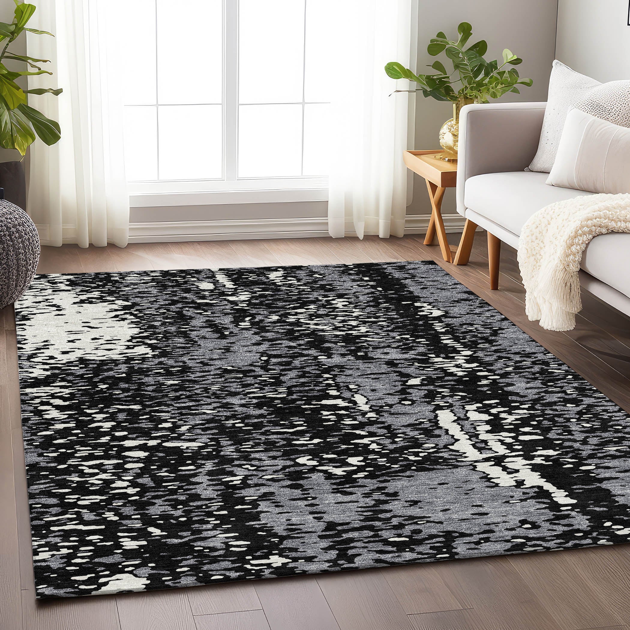 Rome Machine Washable Transitional Black Rug 2'6" x 3'10" #shape_Rectangle