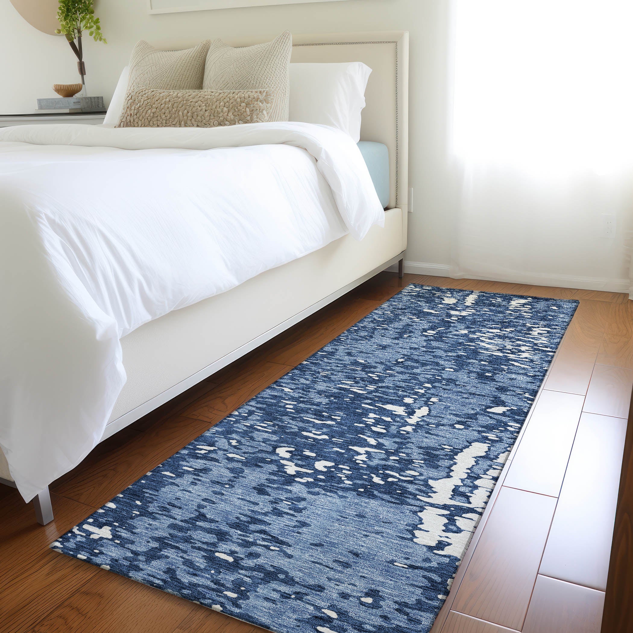 Rome Machine Washable Transitional Denim Blue Rug 2'3" x 7'6" #shape_Runner