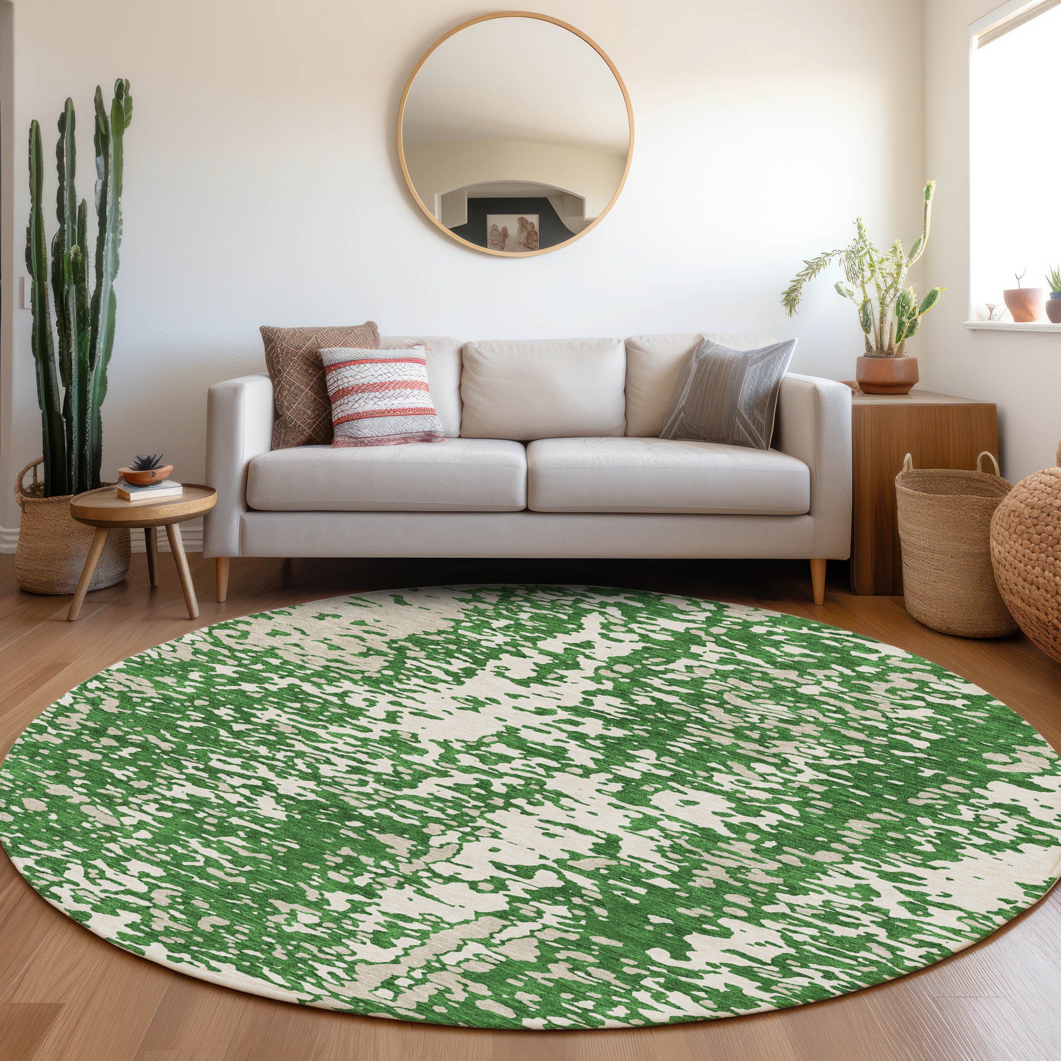 Rome Machine Washable Transitional Emerald Green Rug 8' x 8' #shape_Round