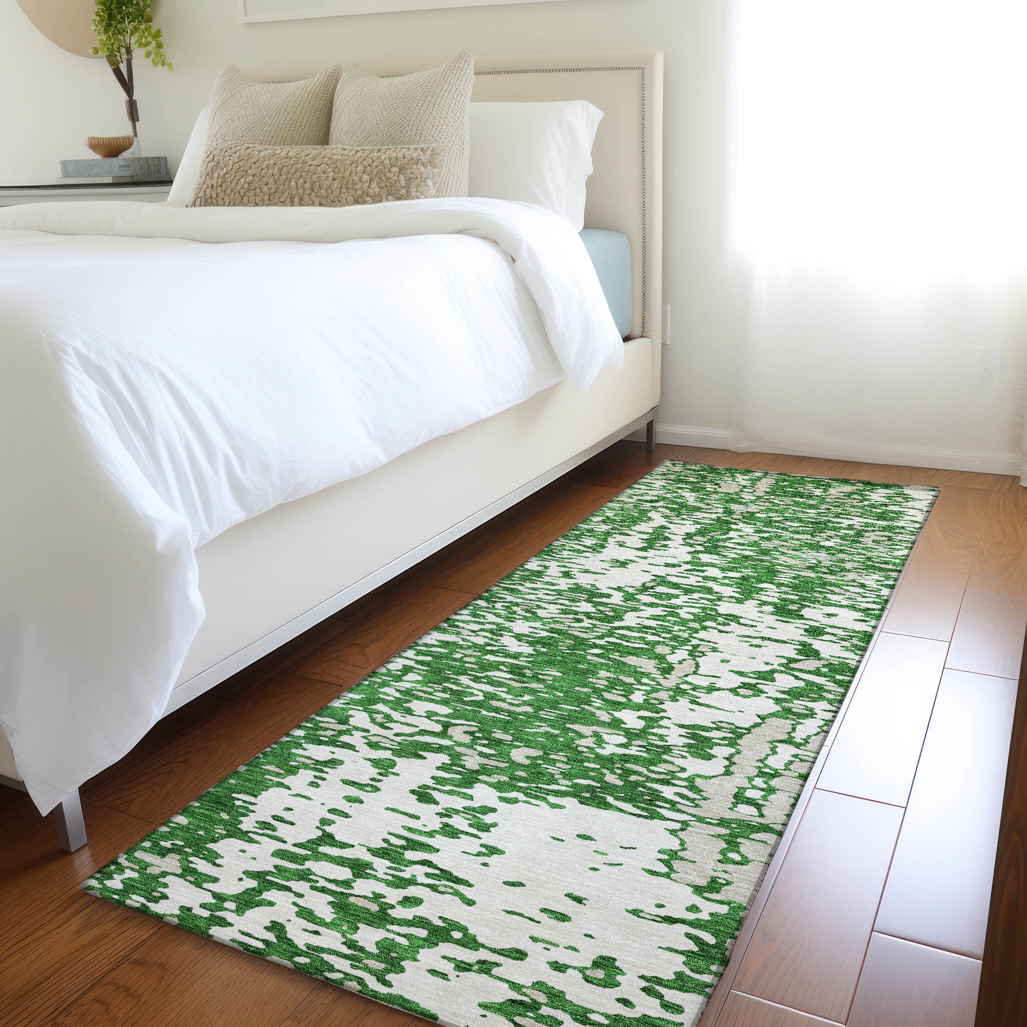 Rome Machine Washable Transitional Emerald Green Rug 2'3" x 7'6" #shape_Runner