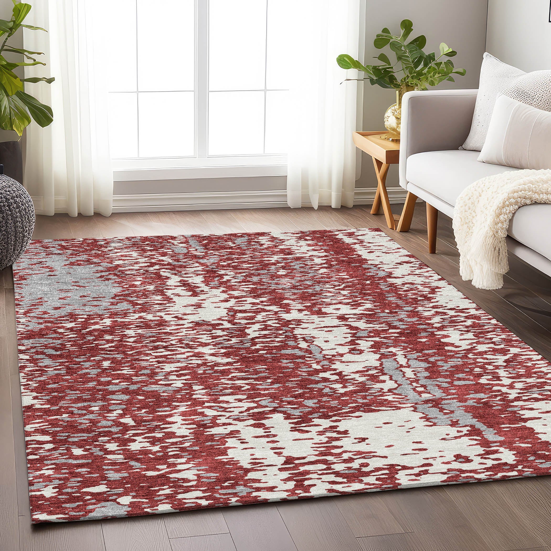 Rome Machine Washable Transitional Garnet Red Rug 2'6" x 3'10" #shape_Rectangle