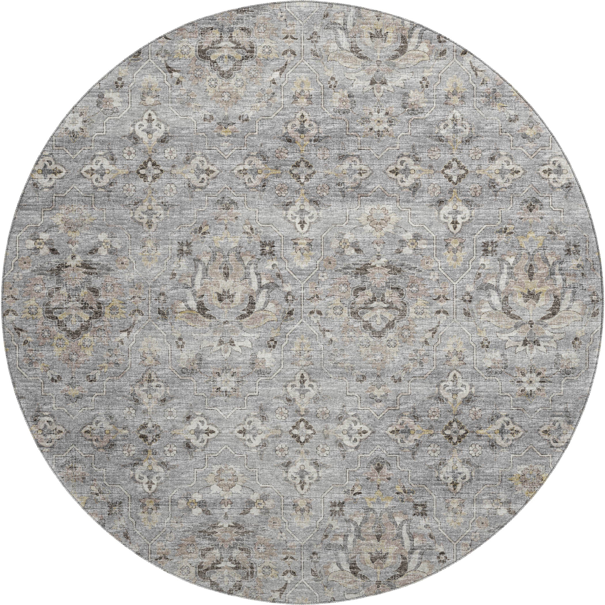 Ghent Machine Washable Traditional Ash Gray Rug 8' x 8' #shape_Round