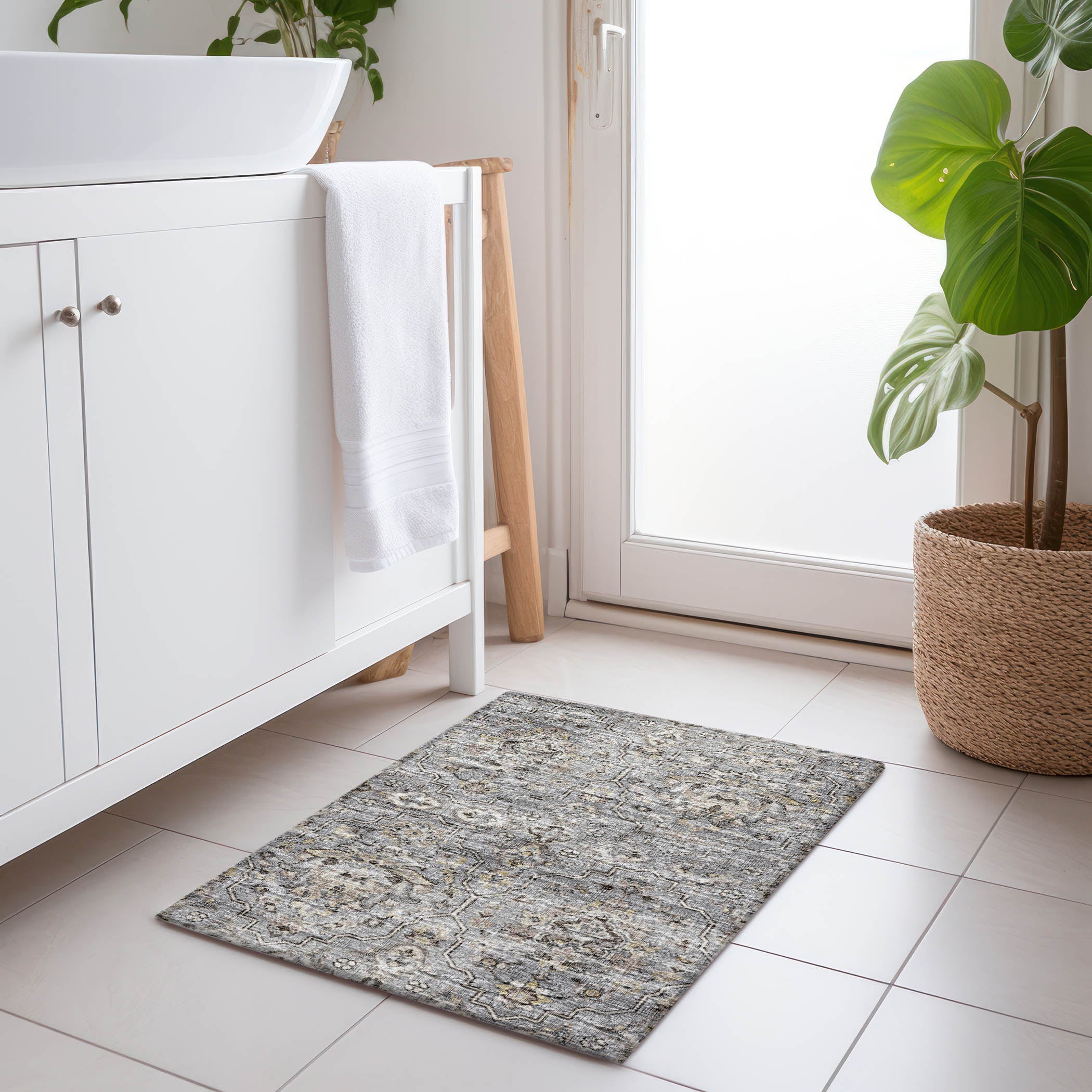 Ghent Machine Washable Traditional Ash Gray Rug 1'8" x 2'6" #shape_Rectangle