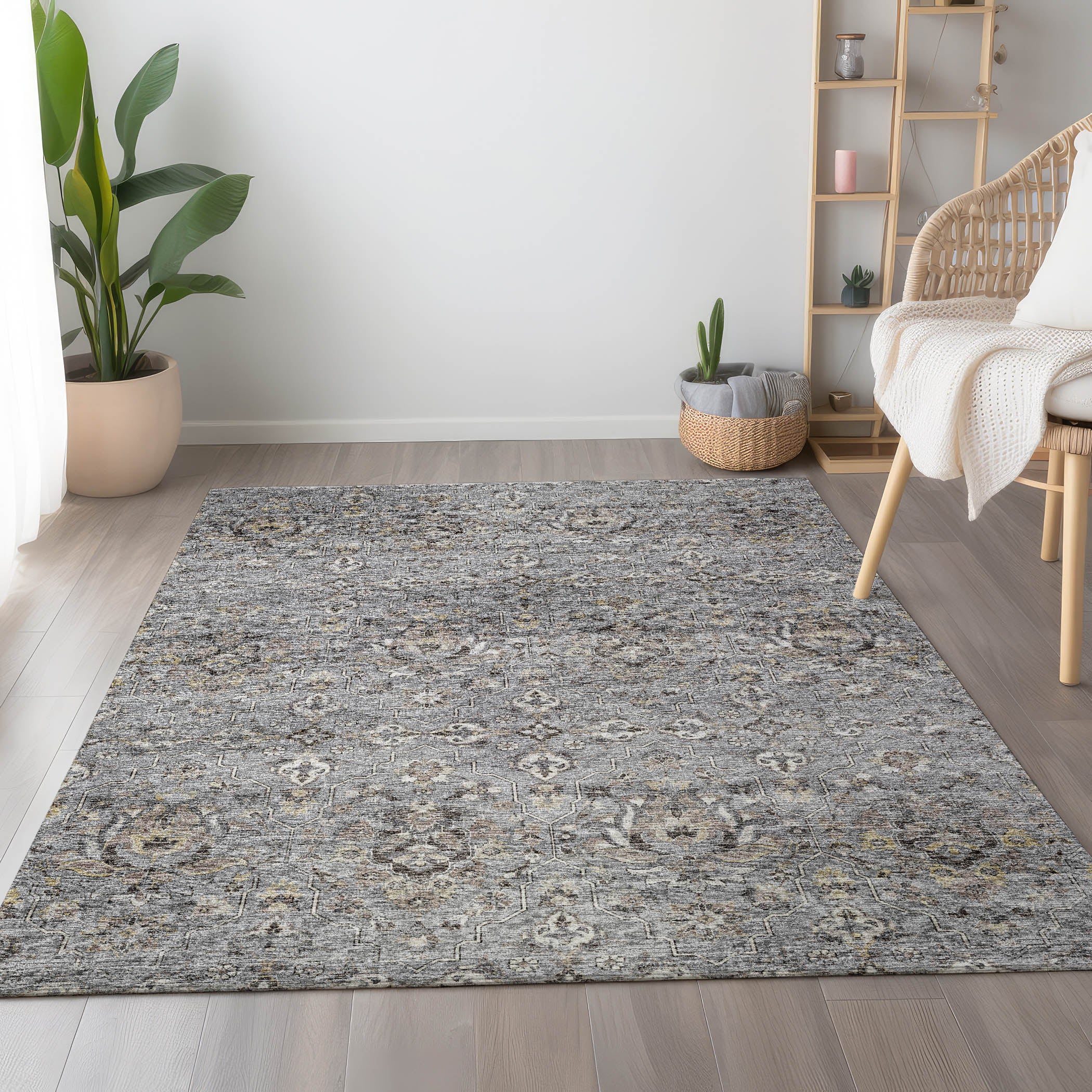 Ghent Machine Washable Traditional Ash Gray Rug 2'6" x 3'10" #shape_Rectangle