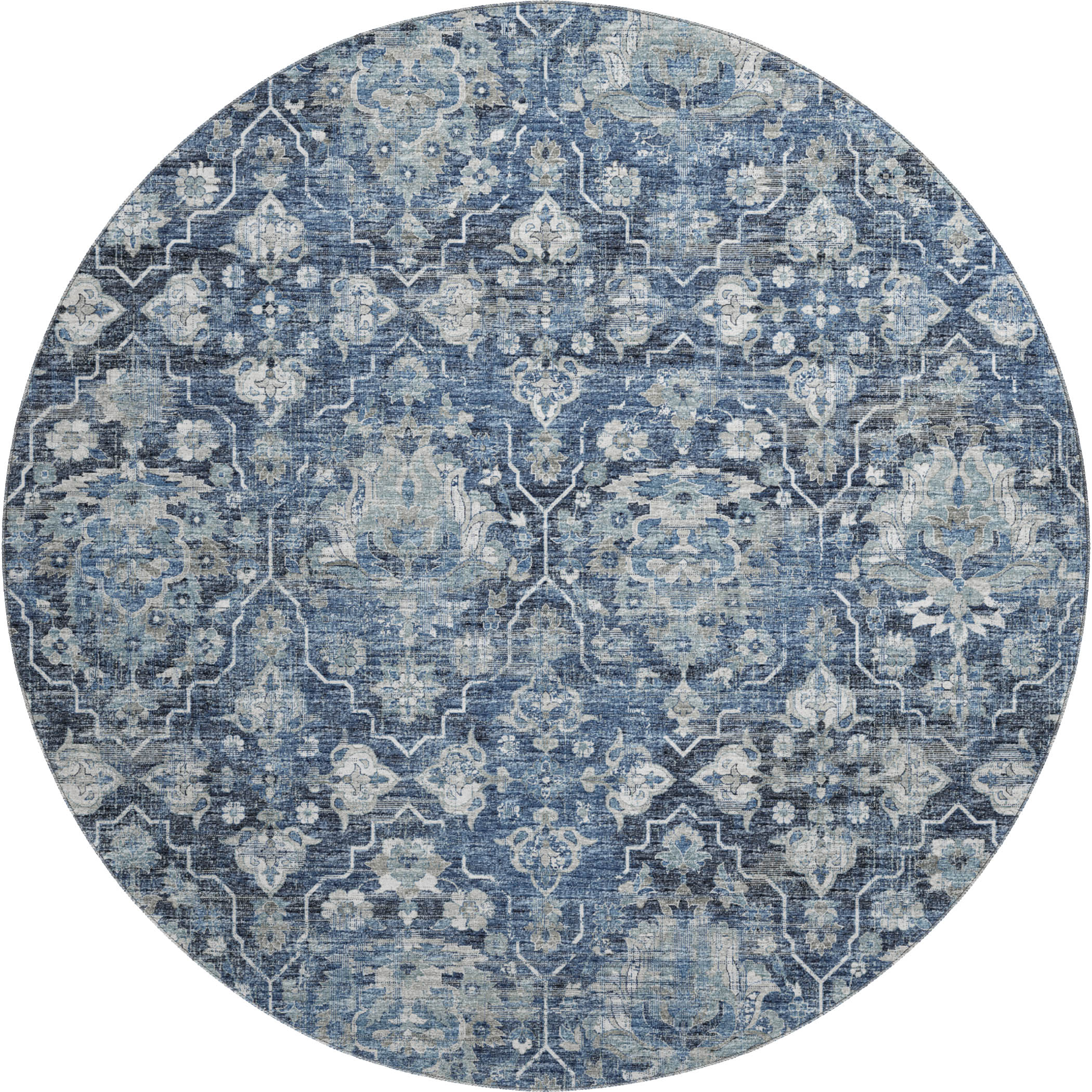 Ghent Machine Washable Traditional Blue Rug 8' x 8' #shape_Round