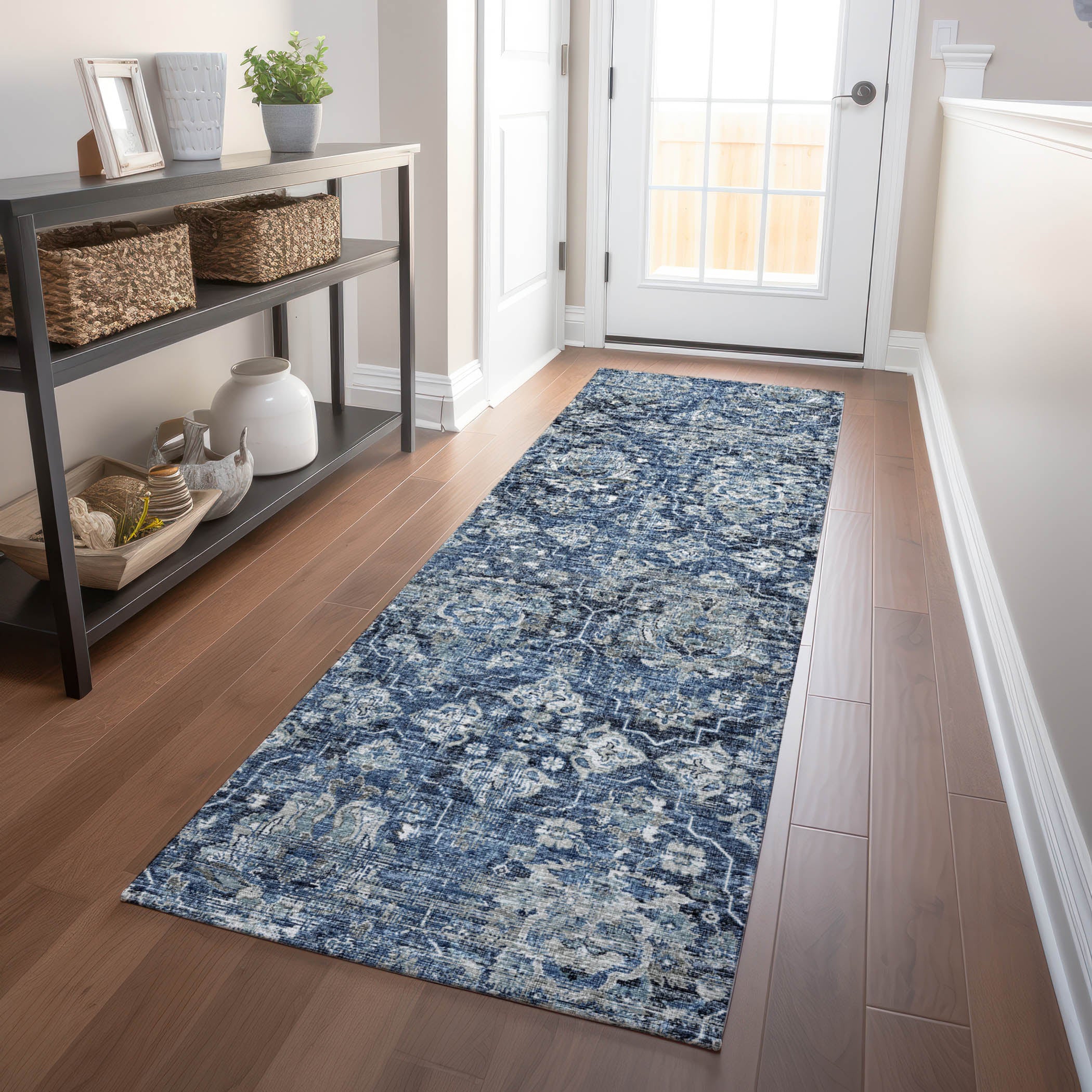 Ghent Machine Washable Traditional Blue Rug 2'3" x 7'6" #shape_Runner