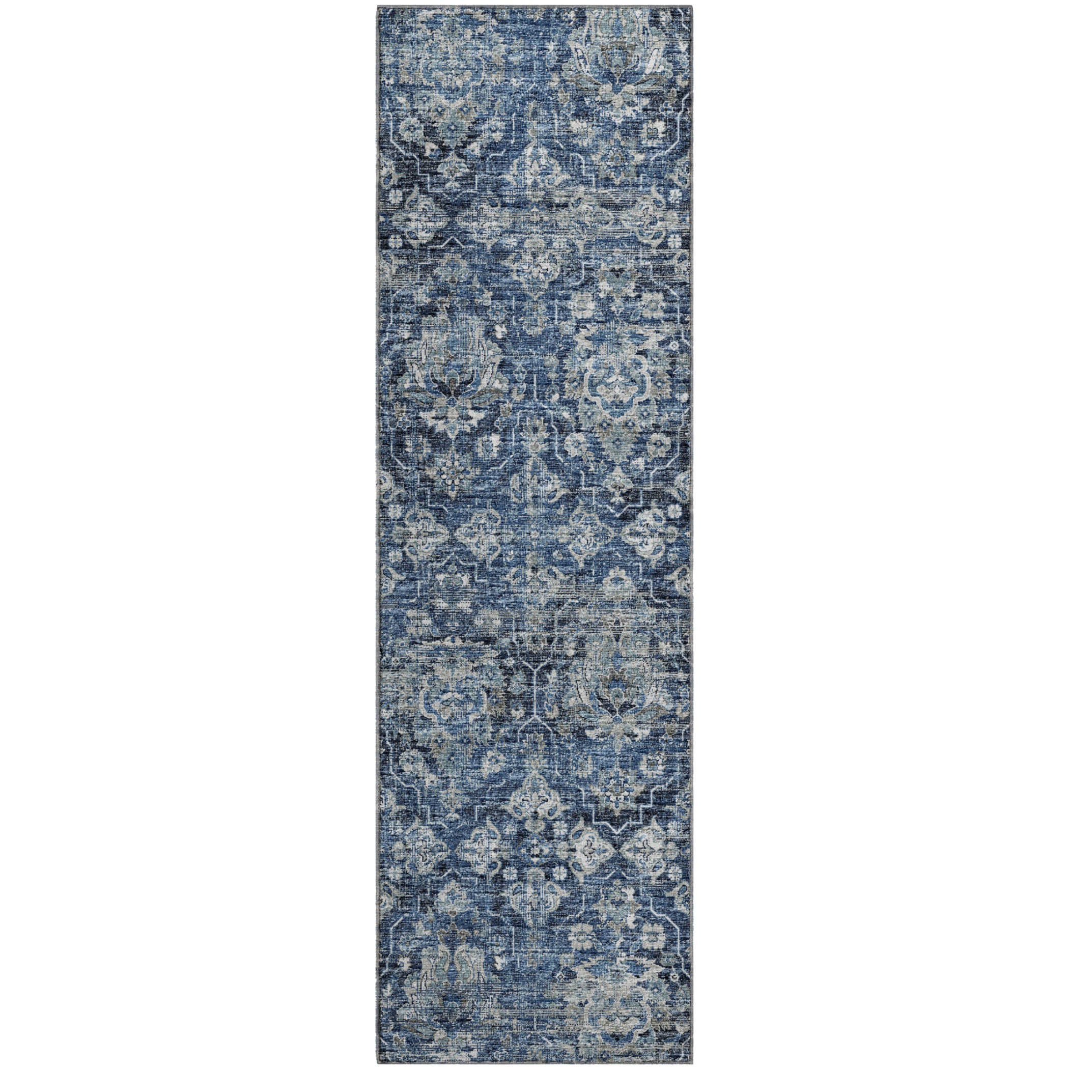 Ghent Machine Washable Traditional Blue Rug 2'3" x 7'6" #shape_Runner