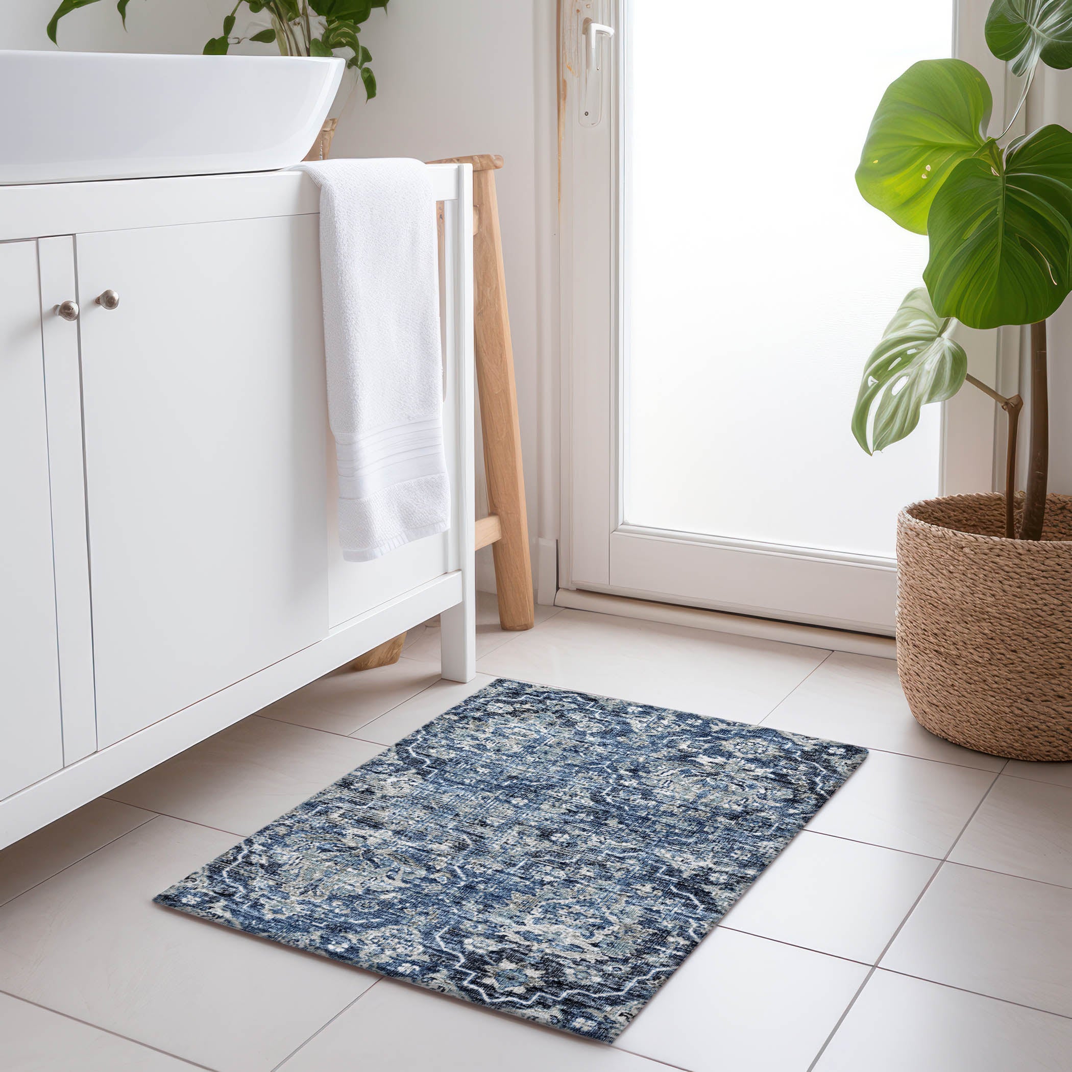 Ghent Machine Washable Traditional Blue Rug 1'8" x 2'6" #shape_Rectangle