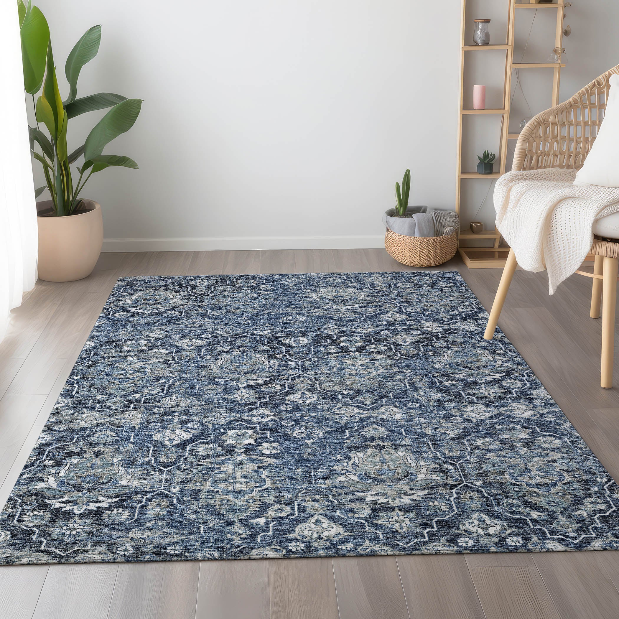 Ghent Machine Washable Traditional Blue Rug 2'6" x 3'10" #shape_Rectangle