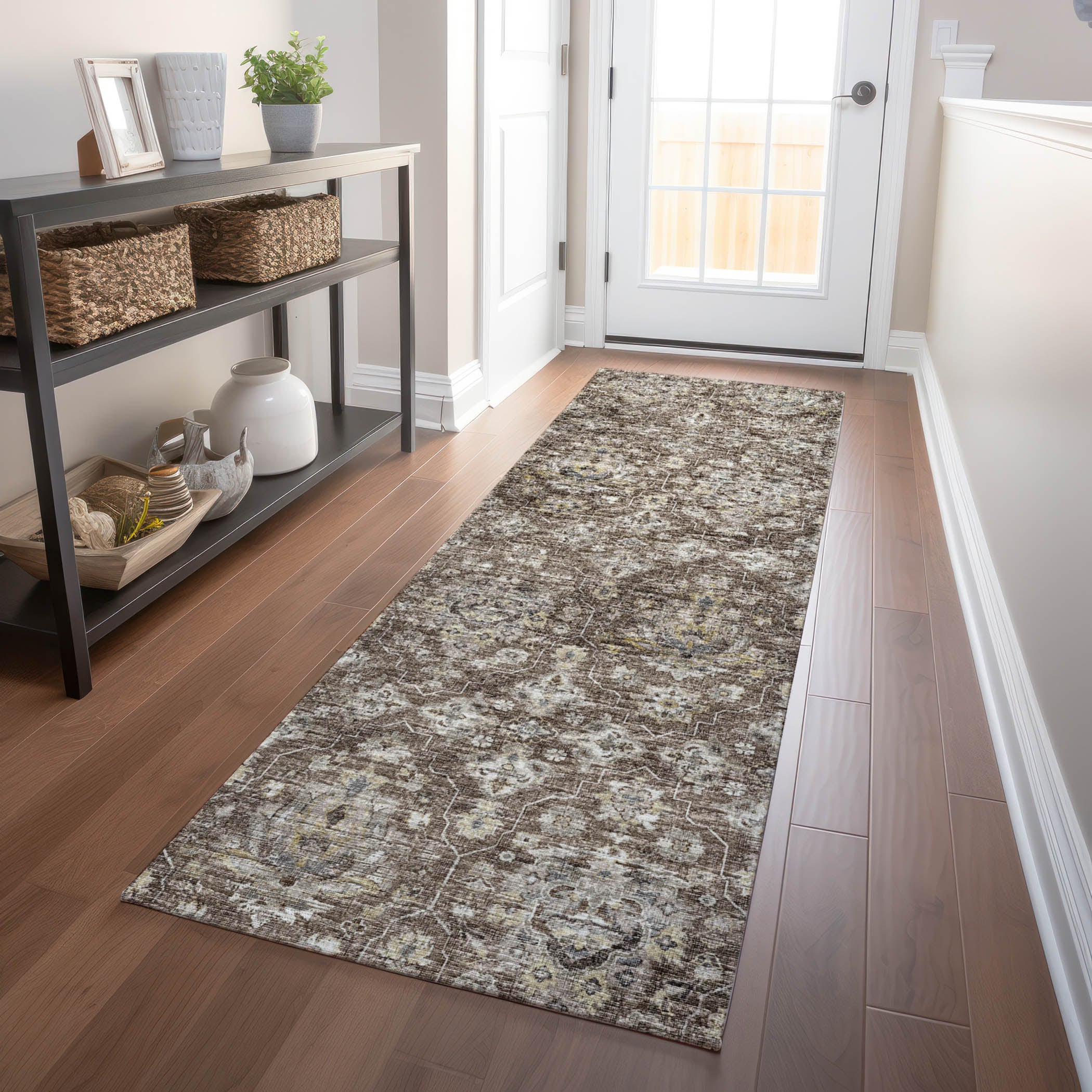 Ghent Machine Washable Traditional Driftwood Brown Rug 2'3" x 7'6" #shape_Runner