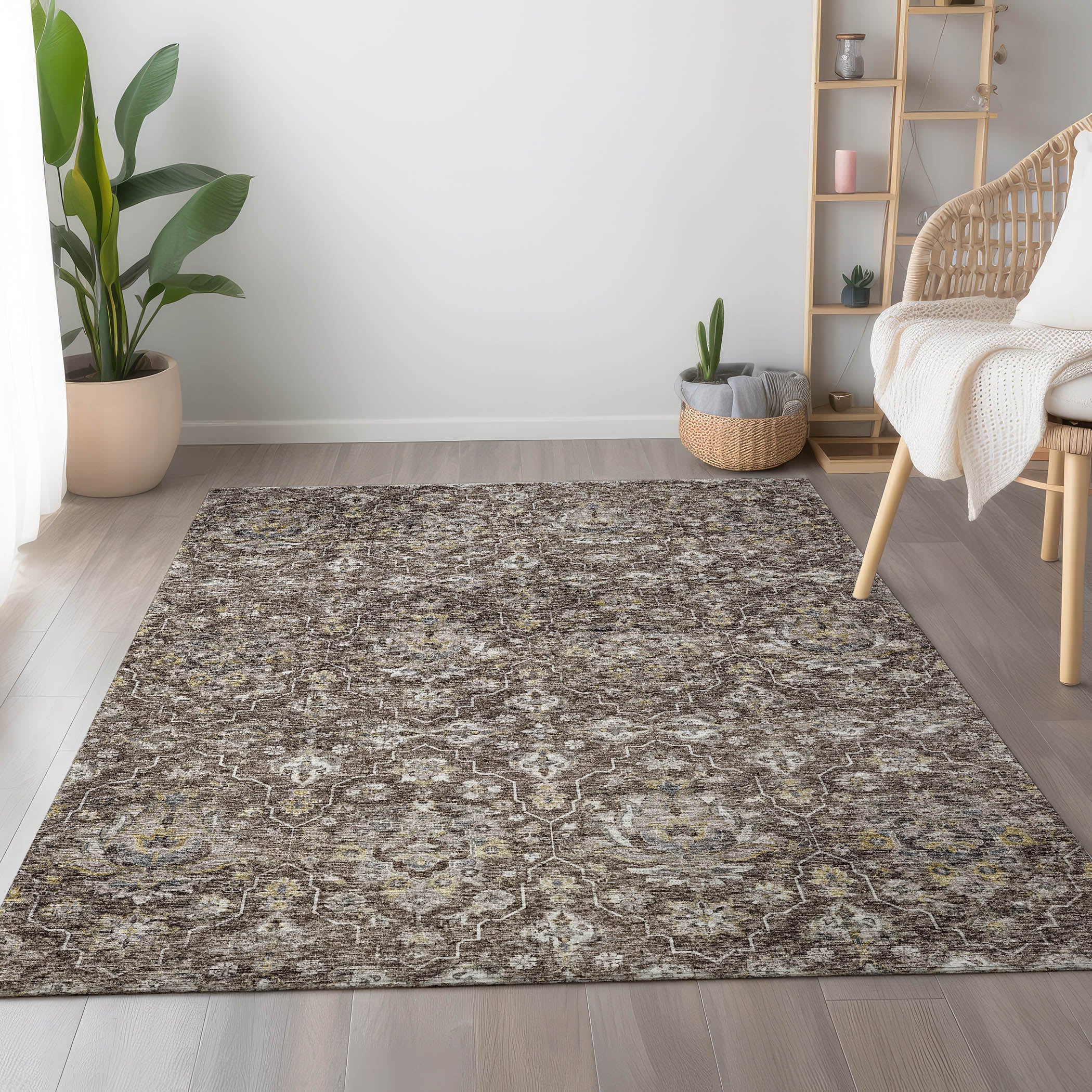 Ghent Machine Washable Traditional Driftwood Brown Rug 2'6" x 3'10" #shape_Rectangle