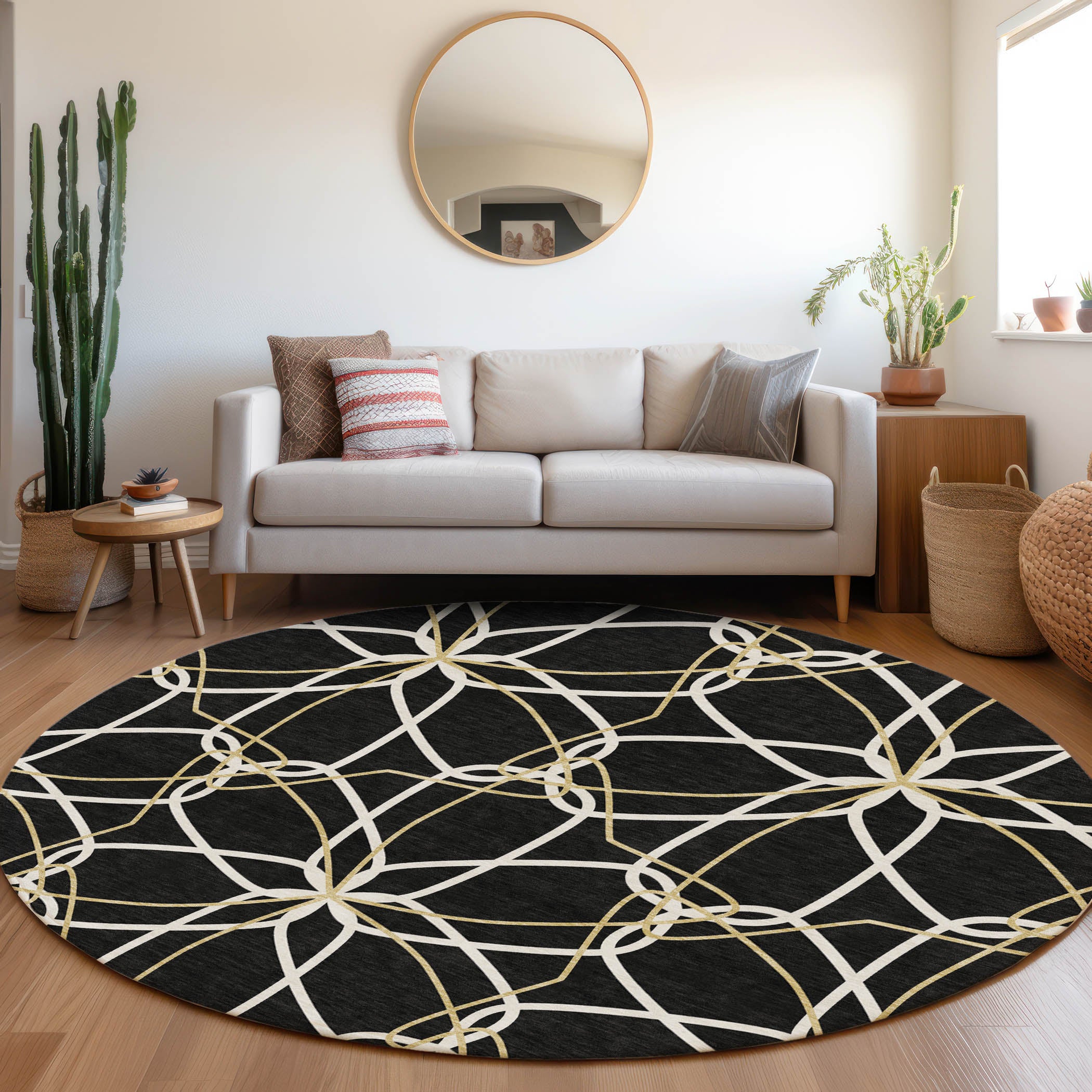 Cusco Machine Washable Transitional Black Rug 8' x 8' #shape_Round