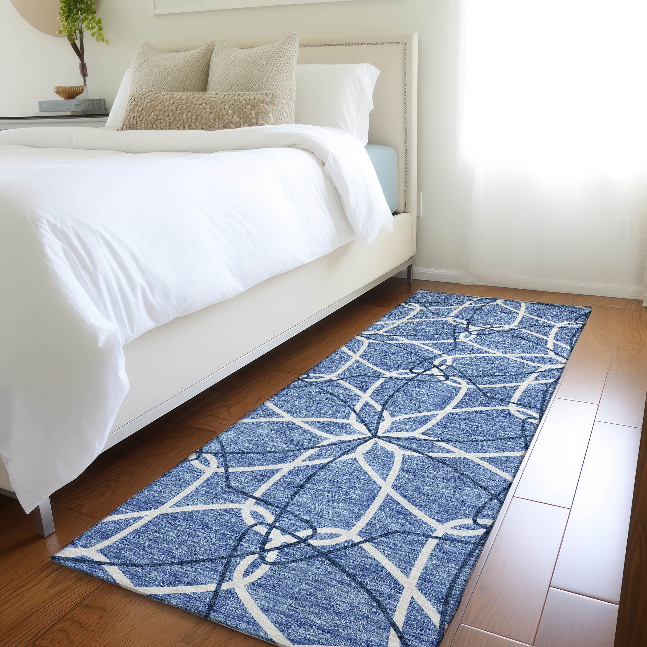 Cusco Machine Washable Transitional Denim Blue Rug 2'3" x 7'6" #shape_Runner