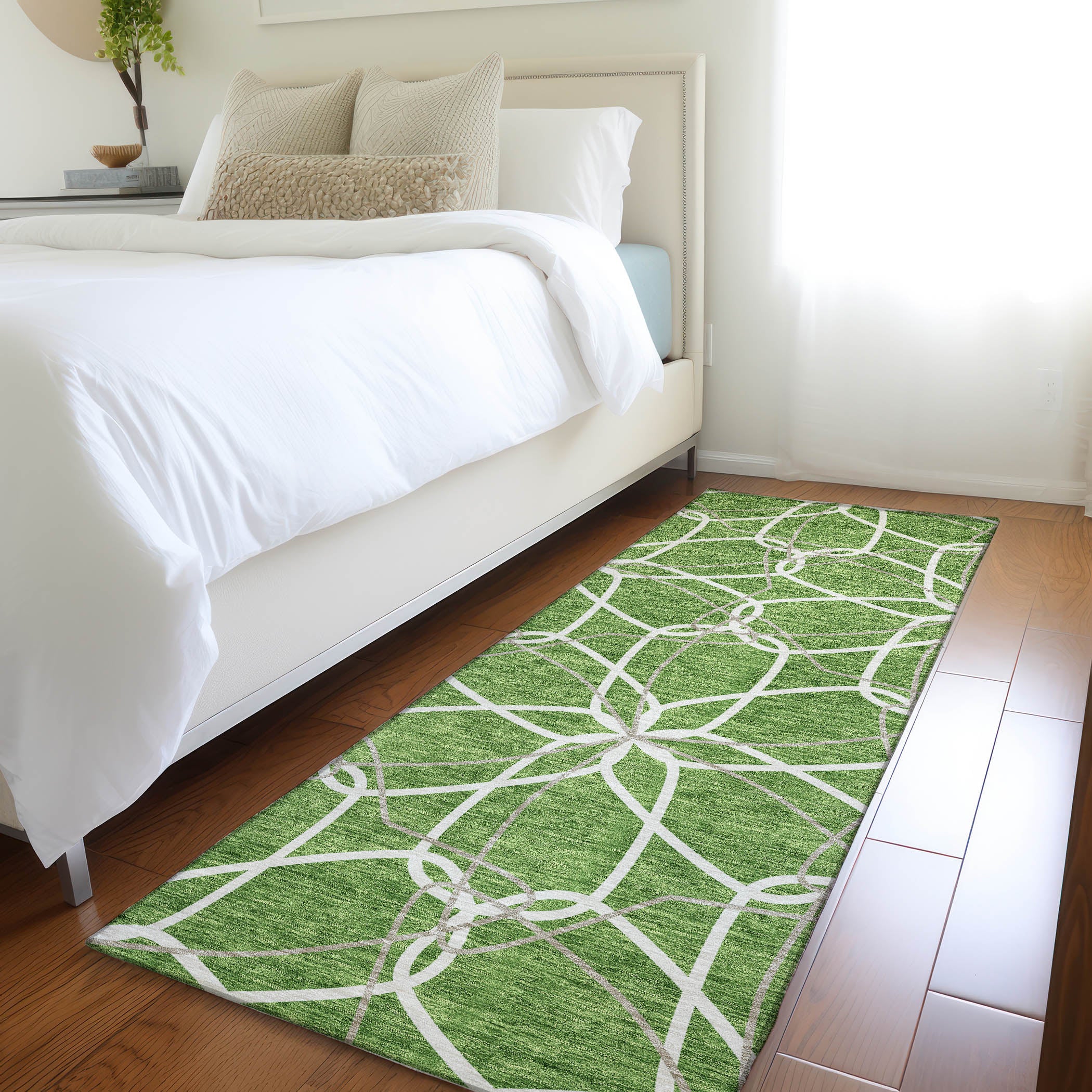 Cusco Machine Washable Transitional Green Rug 2'3" x 7'6" #shape_Runner