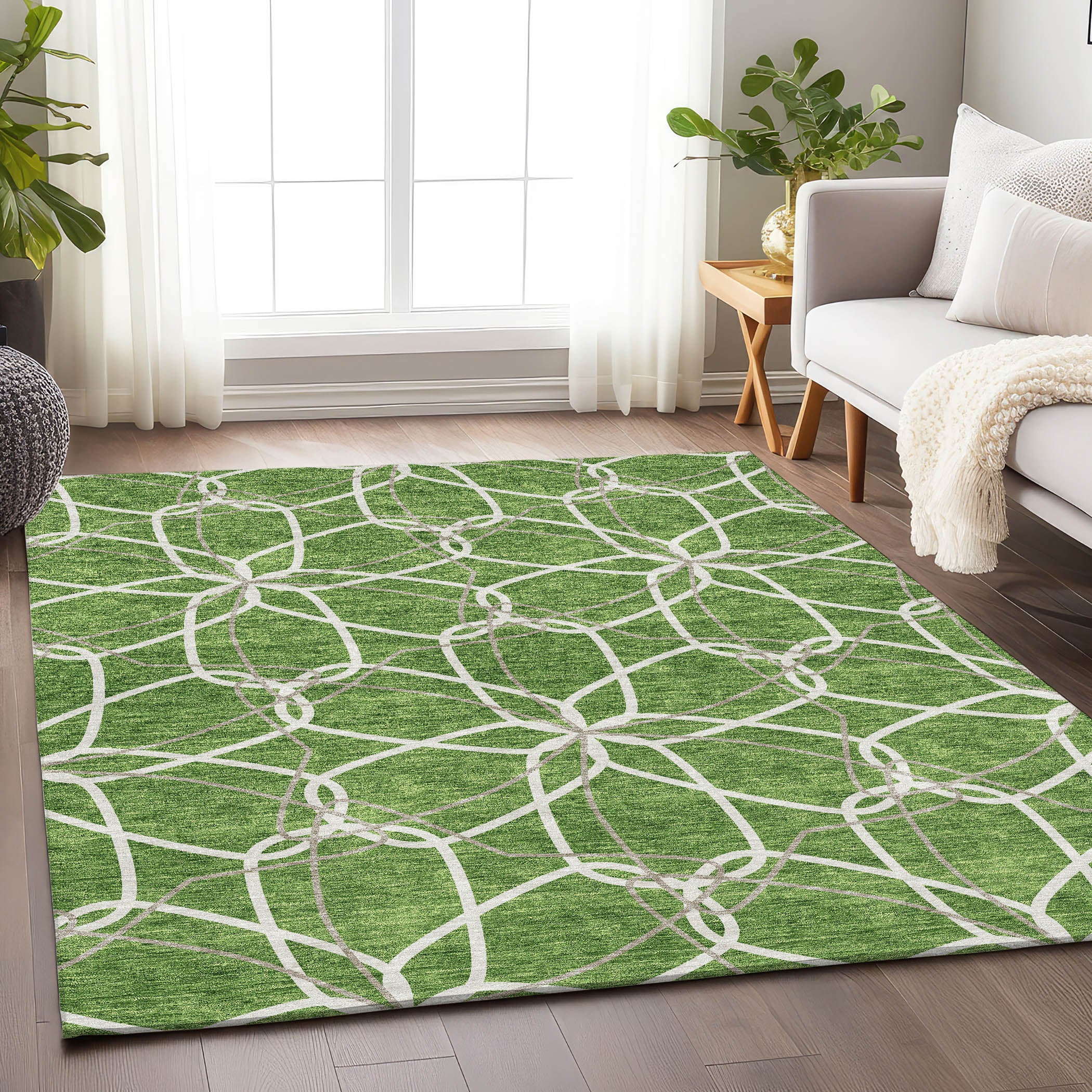 Cusco Machine Washable Transitional Green Rug 2'6" x 3'10" #shape_Rectangle