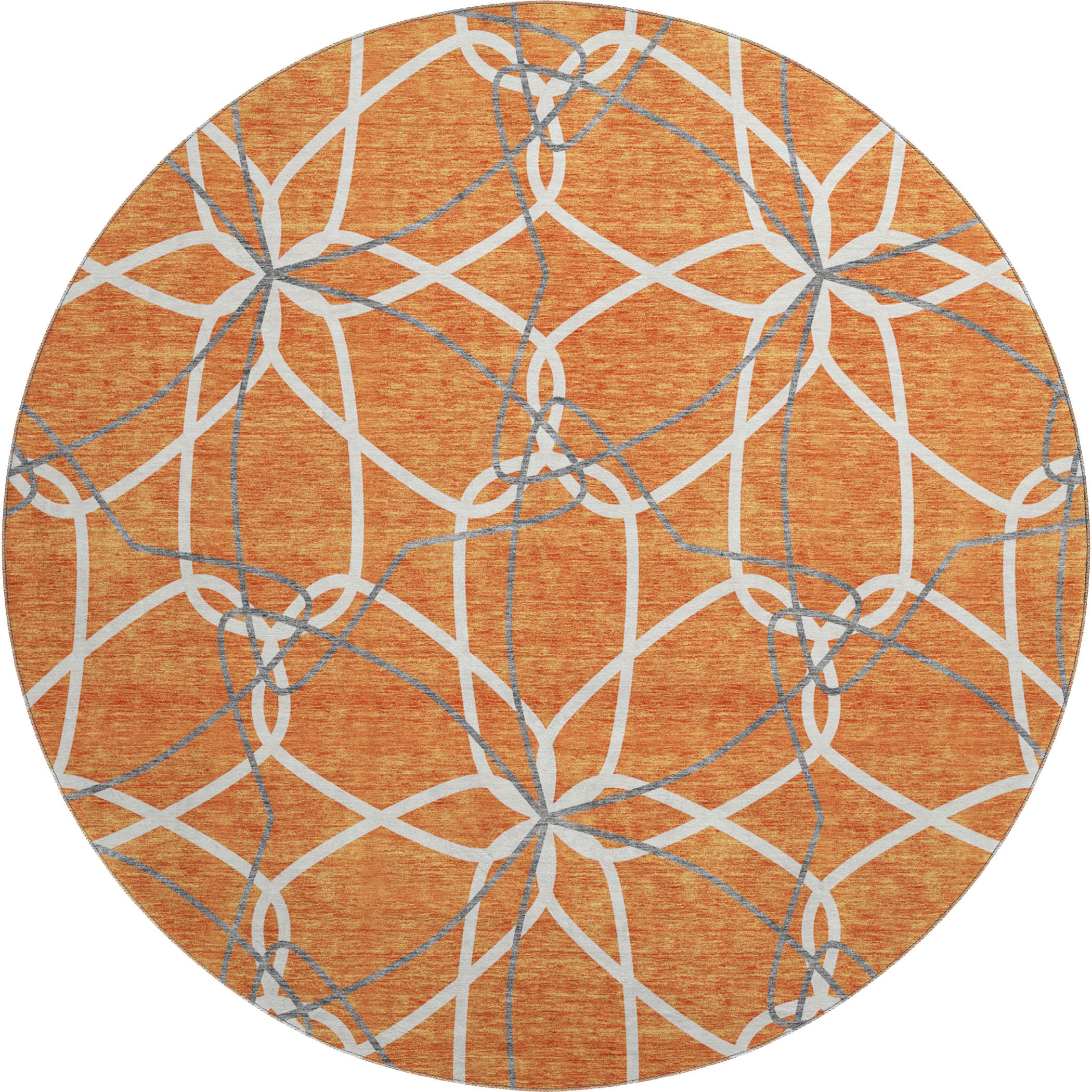 Cusco Machine Washable Transitional Orange Rug 8' x 8' #shape_Round