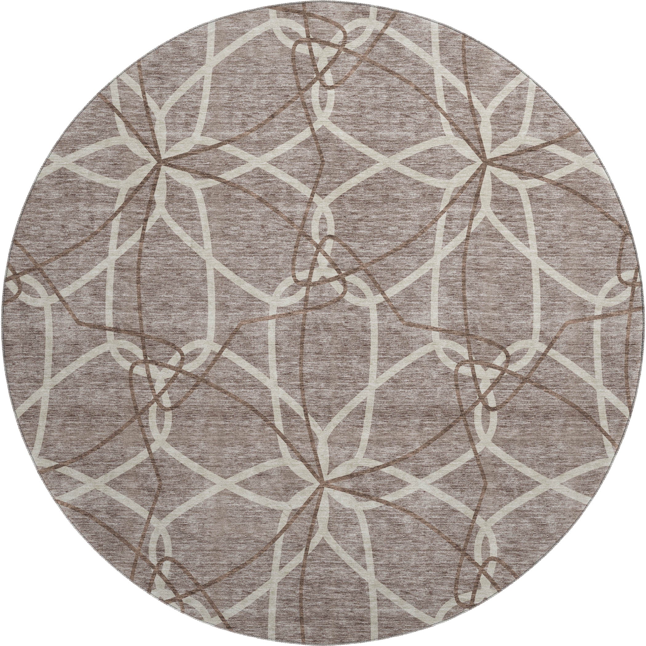 Cusco Machine Washable Transitional Taupe Brown Rug 8' x 8' #shape_Round
