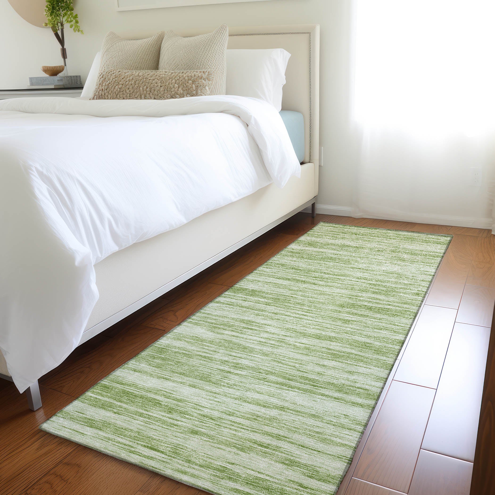Montevideo Machine Washable Transitional Aloe Green Rug 2'3" x 7'6" #shape_Runner