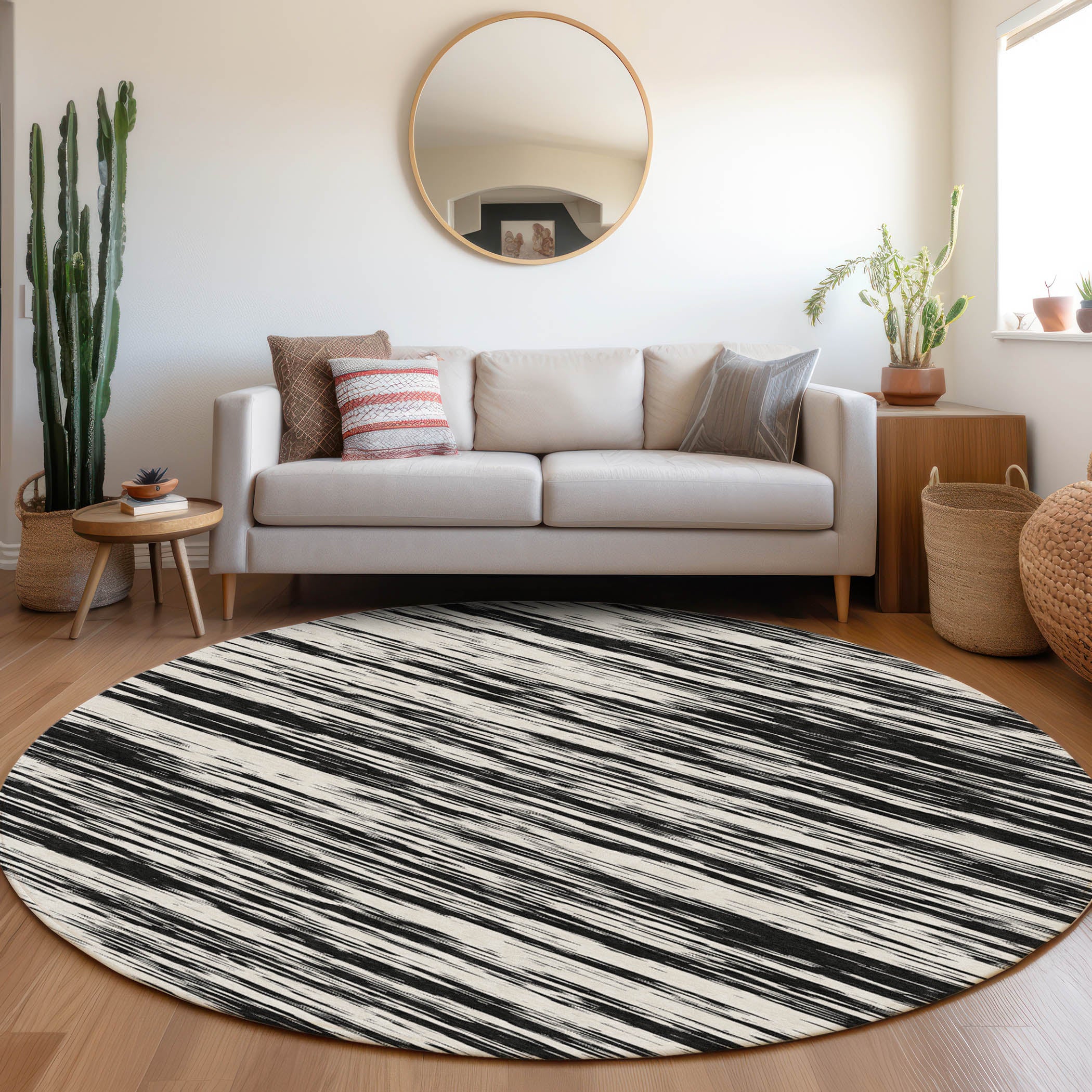 Montevideo Machine Washable Transitional Black Rug 8' x 8' #shape_Round