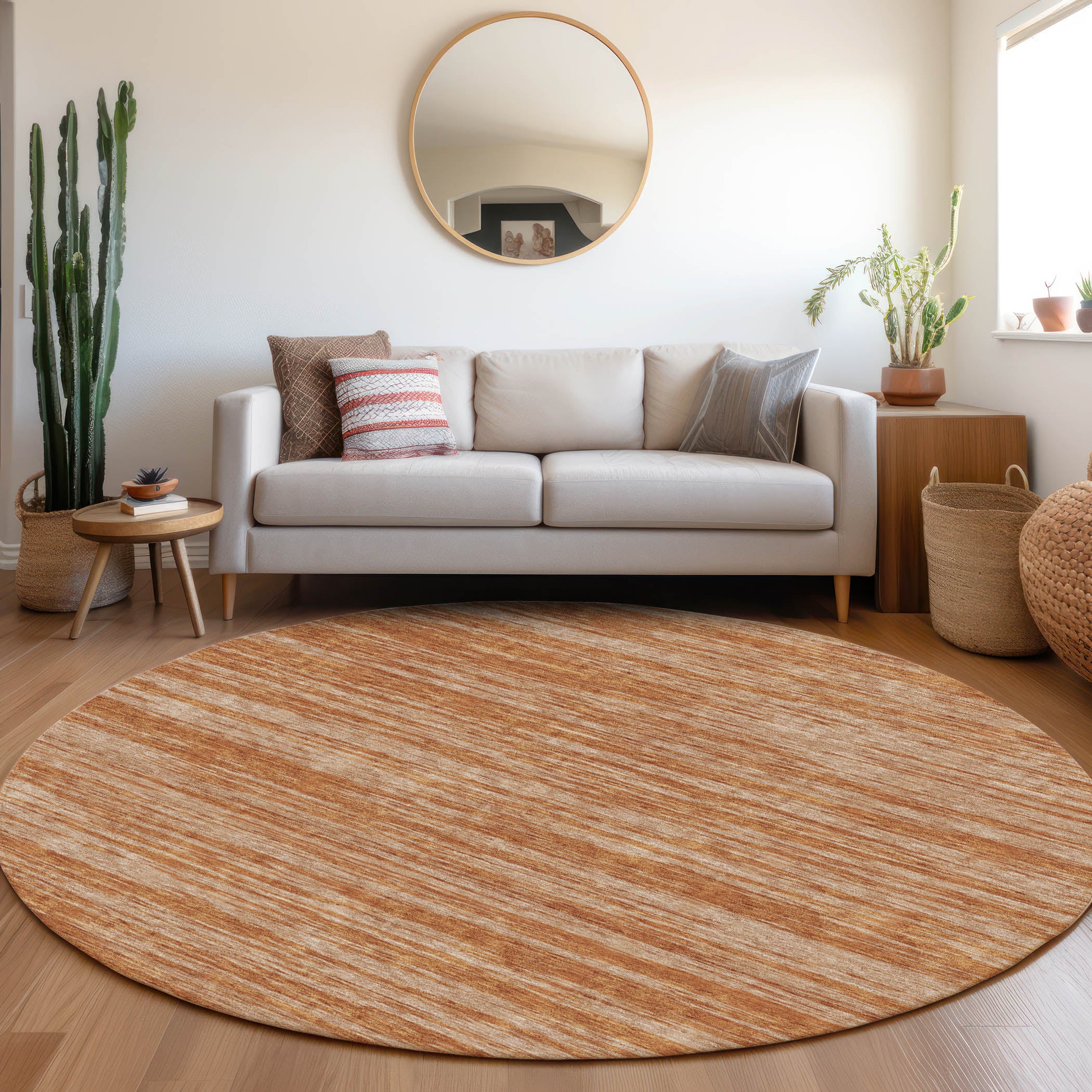 Montevideo Machine Washable Transitional Copper Orange Rug 8' x 8' #shape_Round
