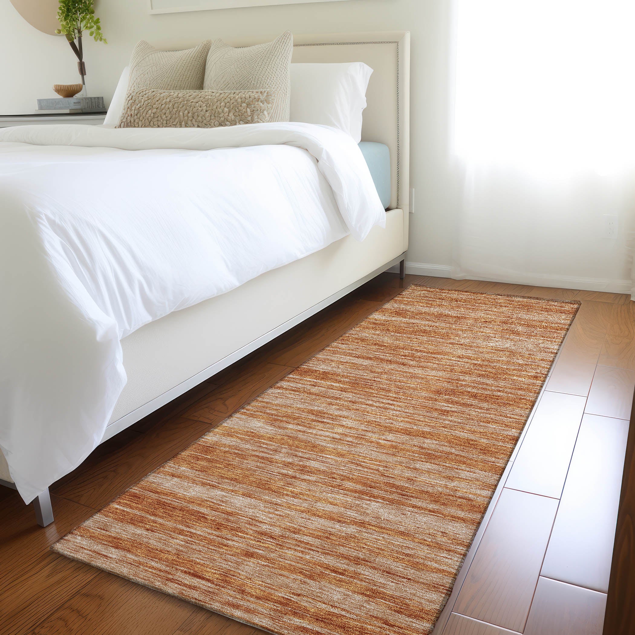 Montevideo Machine Washable Transitional Copper Orange Rug 2'3" x 7'6" #shape_Runner